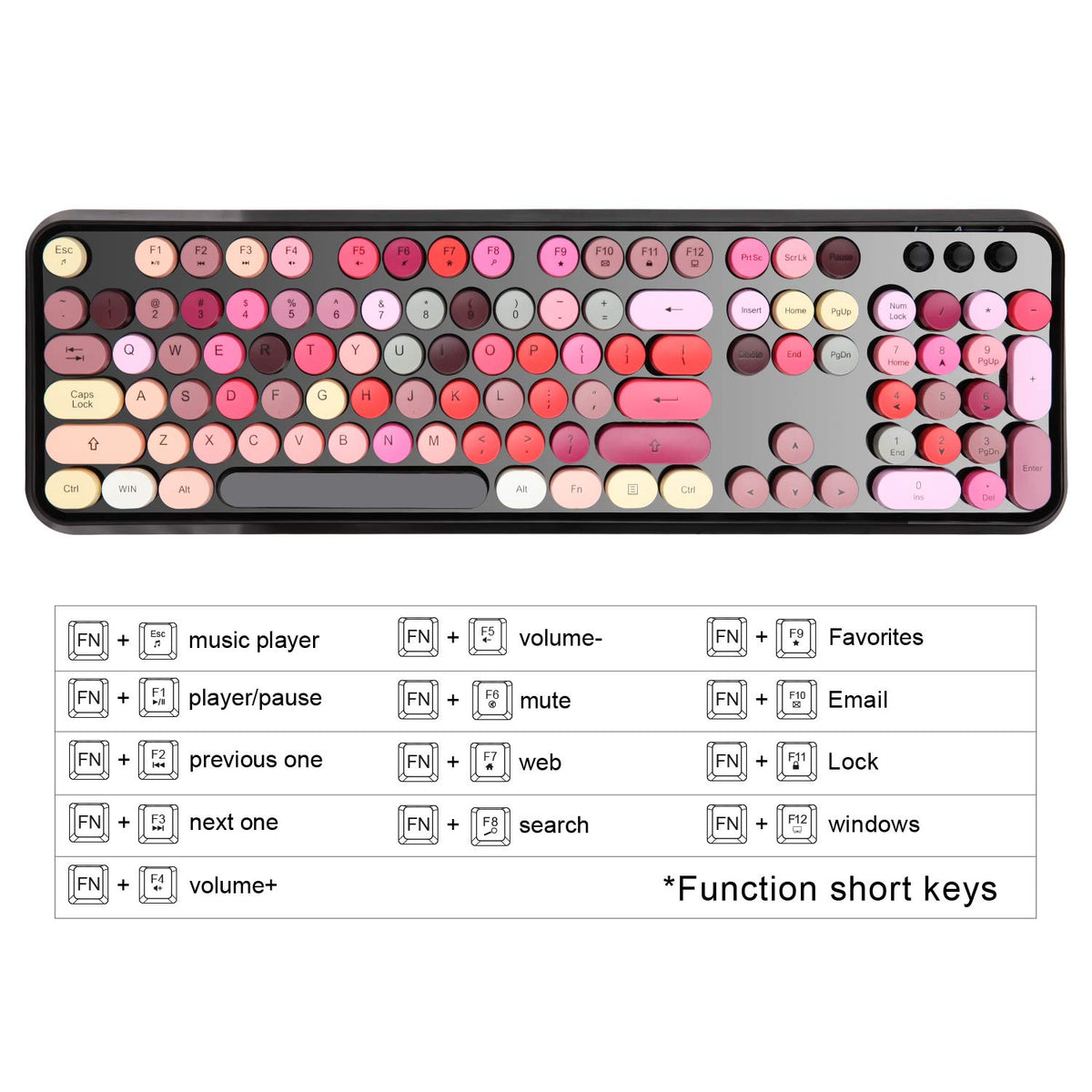 Letton Usb Retro Typewriter Keyboard, Wireless Full Size With 104 Colo ...