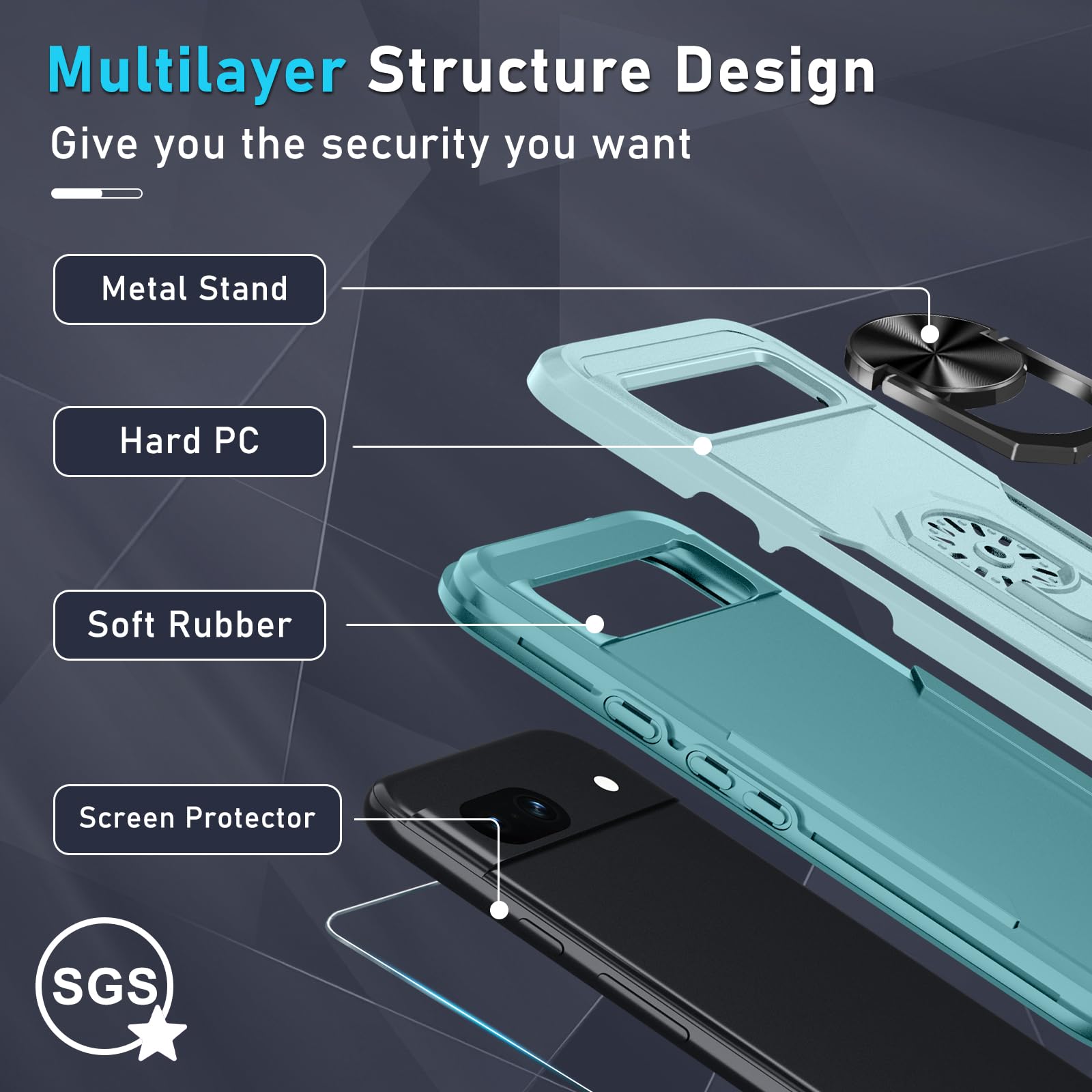 Janmitta For Google Pixel 8A Case With Screen Protector+Camera Lens Protector,Heavy Duty Shockproof Full Body Phone Cover Built