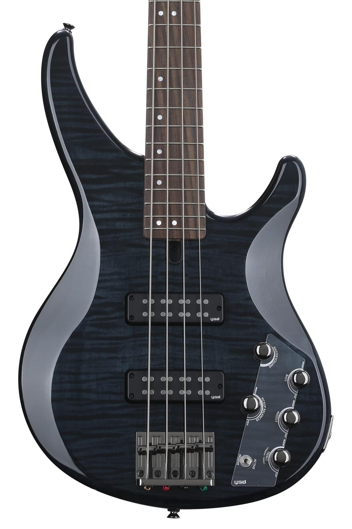 Yamaha Trbx604 4 String Flamed Maple Bass Guitar, Translucent Black