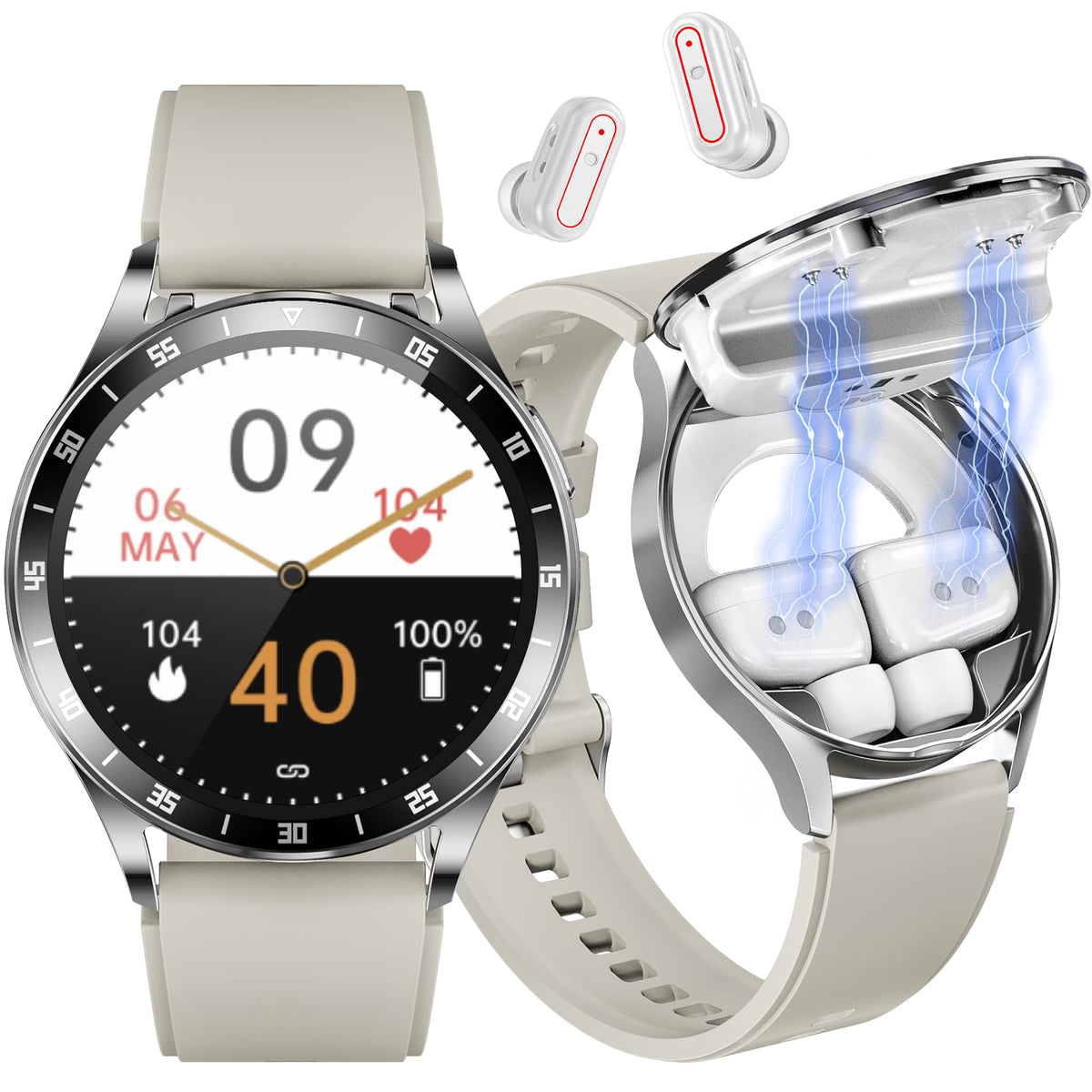 Vovoaewach 2 In 1 Smart Watch With Earbuds, 1.39 Inch Round Fitness Watch, Bluetooth Watch With Step, Calories, Tracker With Blo