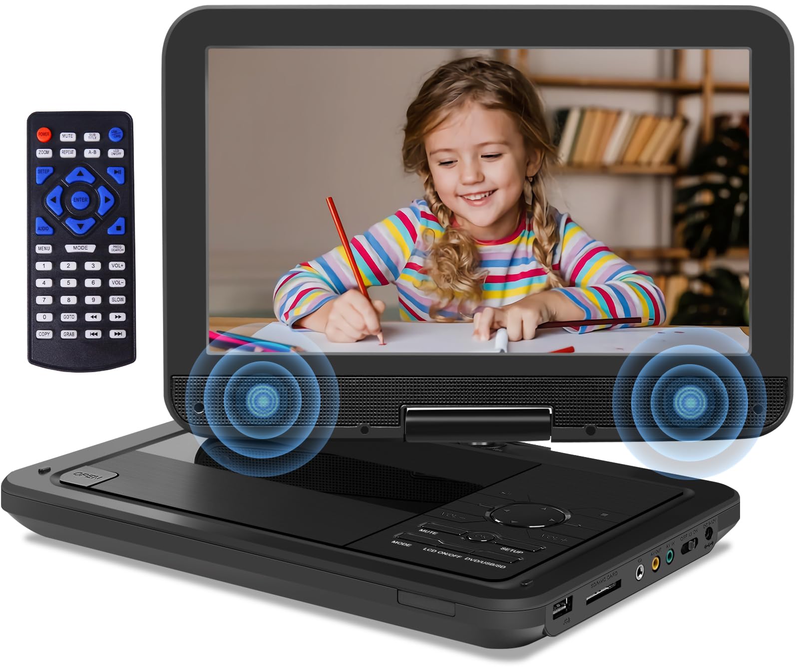 Yoohoo 12.5'' Portable Dvd Player With 10.1'' Hd Swivel Screen, Dvd Player Portable With Rechargeable Battery, Support Sync Tv/S