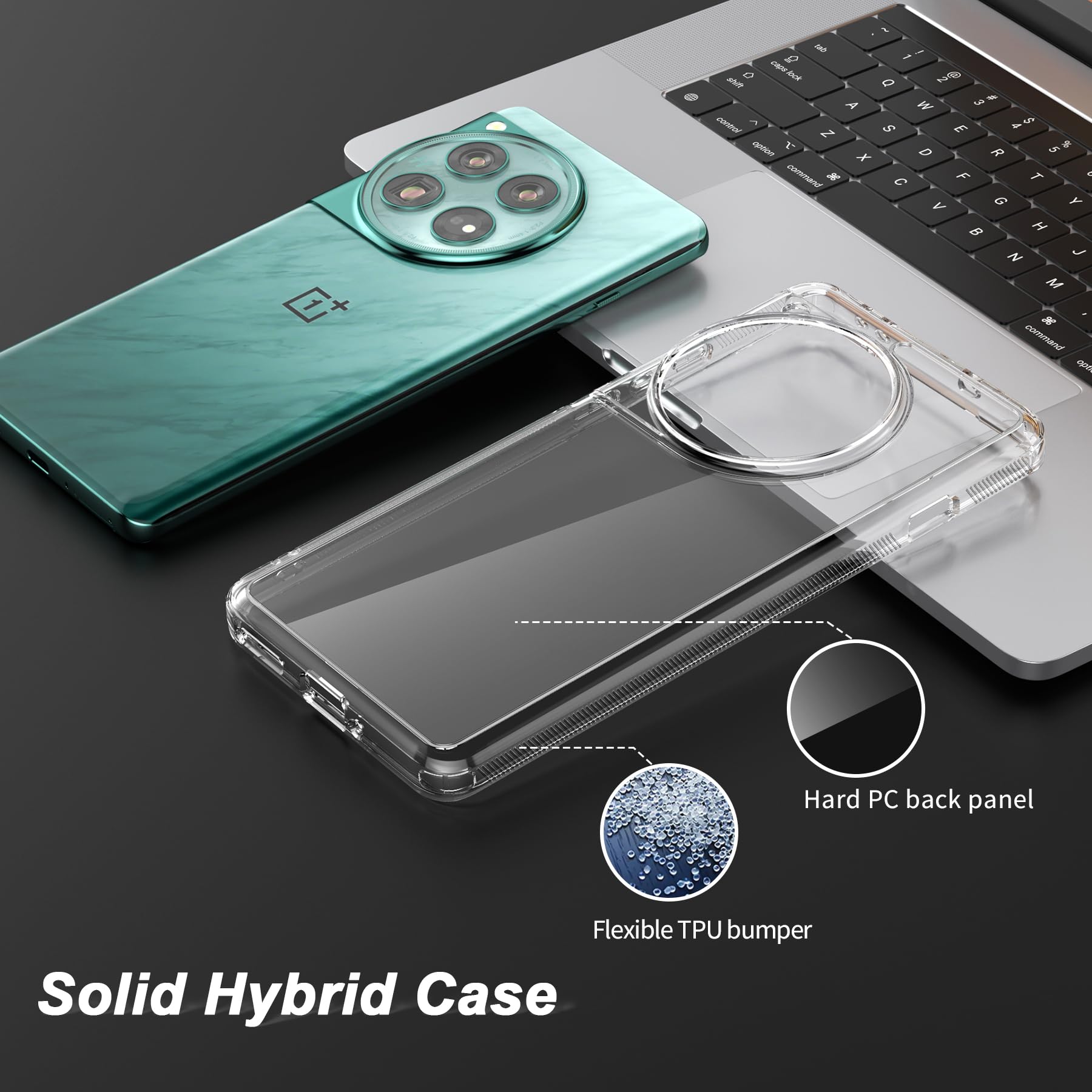 Clear Case For Oneplus 12 Case, [Hard Pc Back+Soft Tpu Bumper] [Anti Yellowing] [Support Wireless Charging] Slim Fit Shockproof