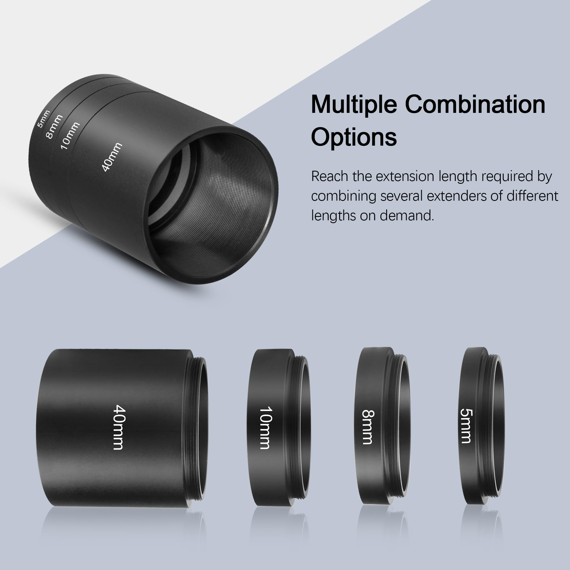 Astromania Astronomical T2-Extension Tube Kit For Cameras And Eyepieces - Length 5Mm 8Mm 10Mm 40Mm - M42X0.75 On Both Sides