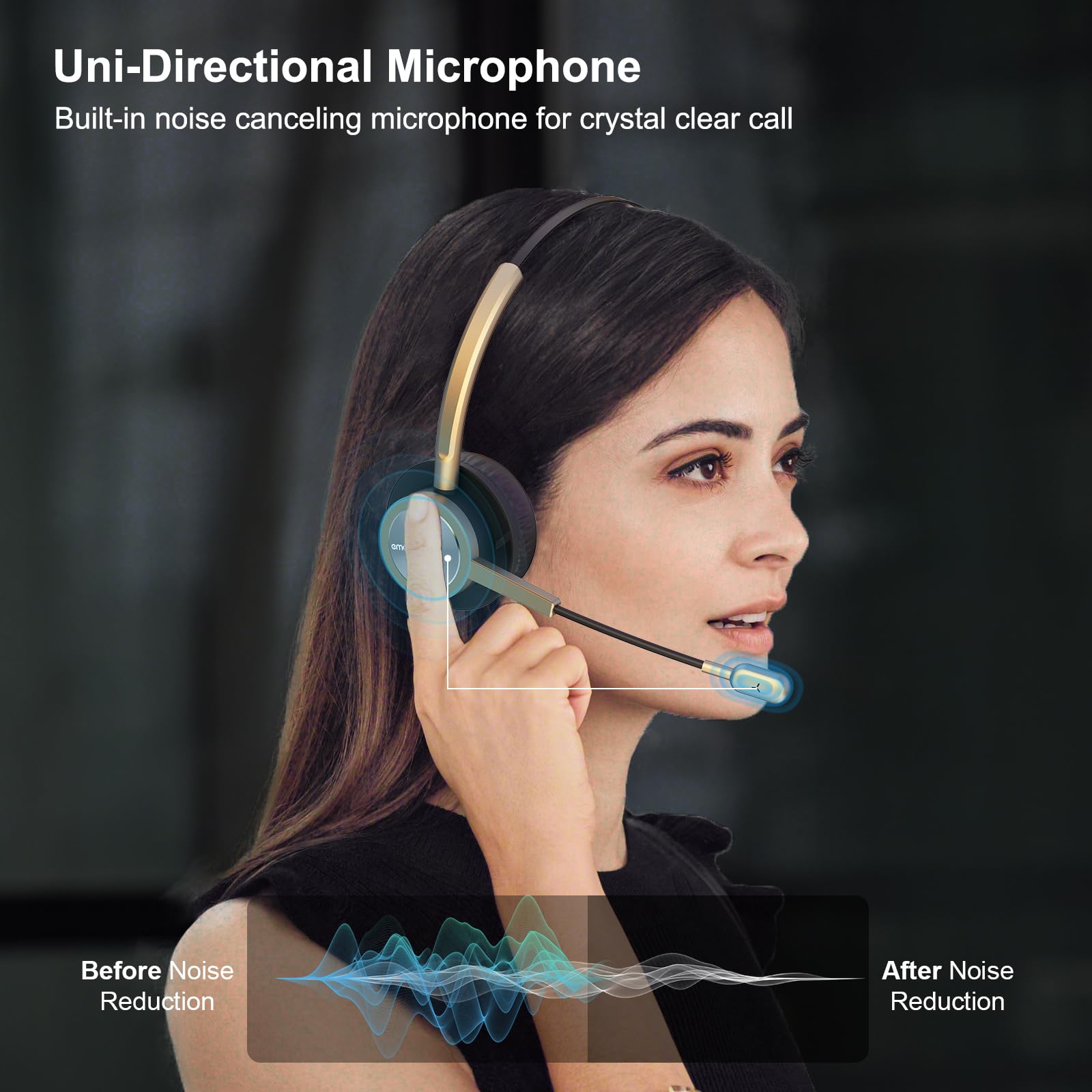 Usb Type C Headphones With Noise Canceling Microphone, Usb C Headset With Mic For Pc, Laptop, Lightweight Gold Headset For Call