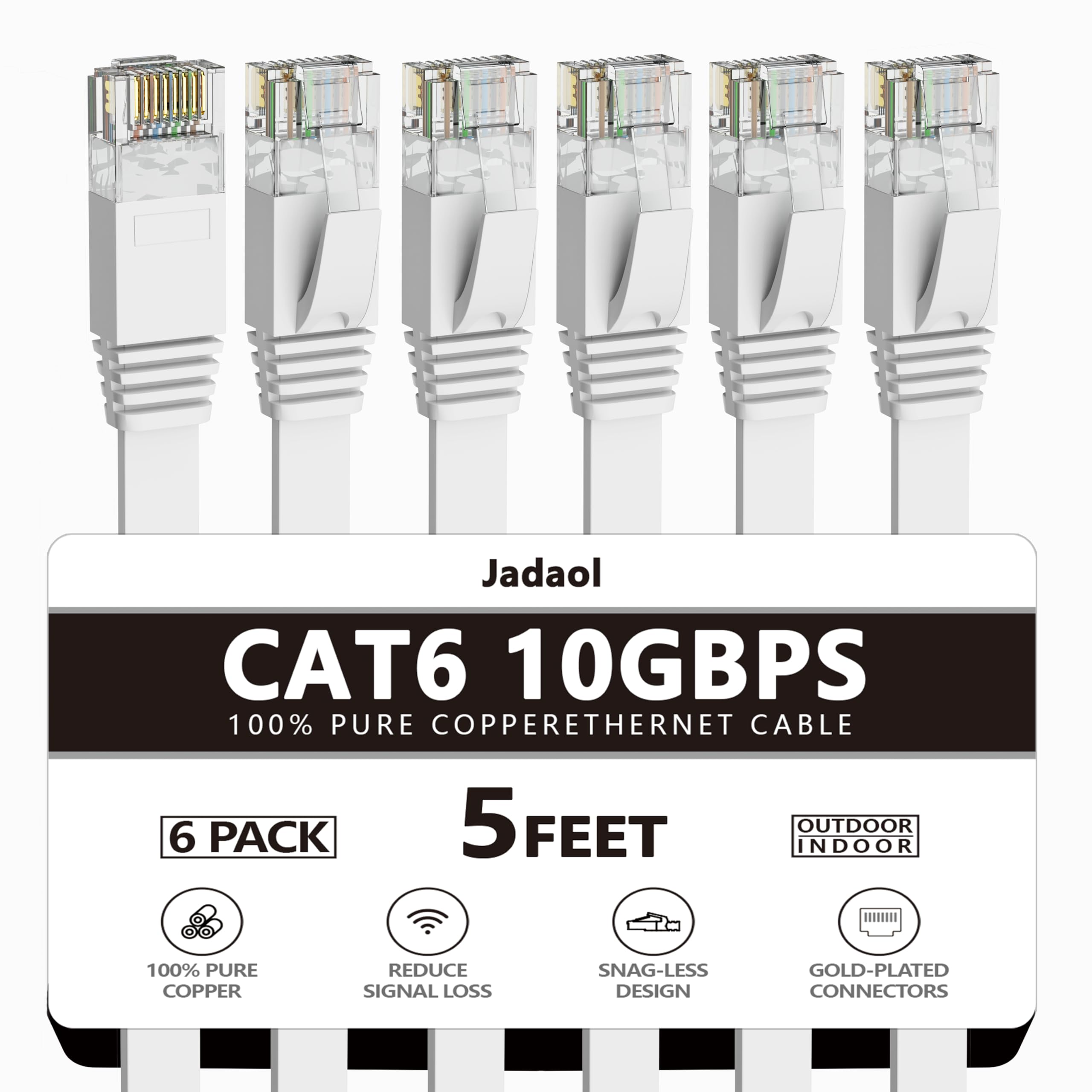 Cat 6 Ethernet Cable 5ft 6Pack, Outdoor&Indoor, 10Gbps Support Cat 8 Cat 7 Network, Heavy Duty Internet LAN Patch Cord, Solid Hi