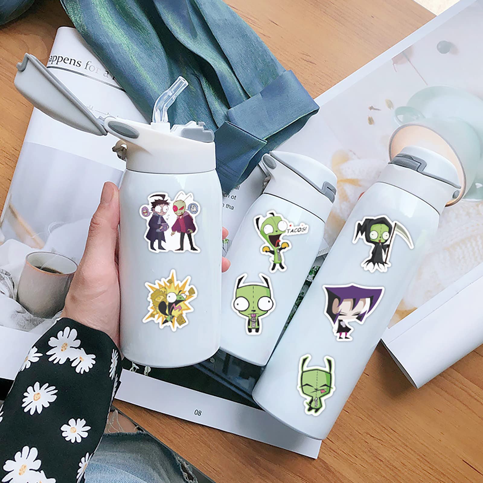 50Pcs Invader Zim Stickers Funny Cartoon Anime Stickers For Kids Journal,Cute Aesthetic Cartoon Vinyl Waterproof Decals For Wate