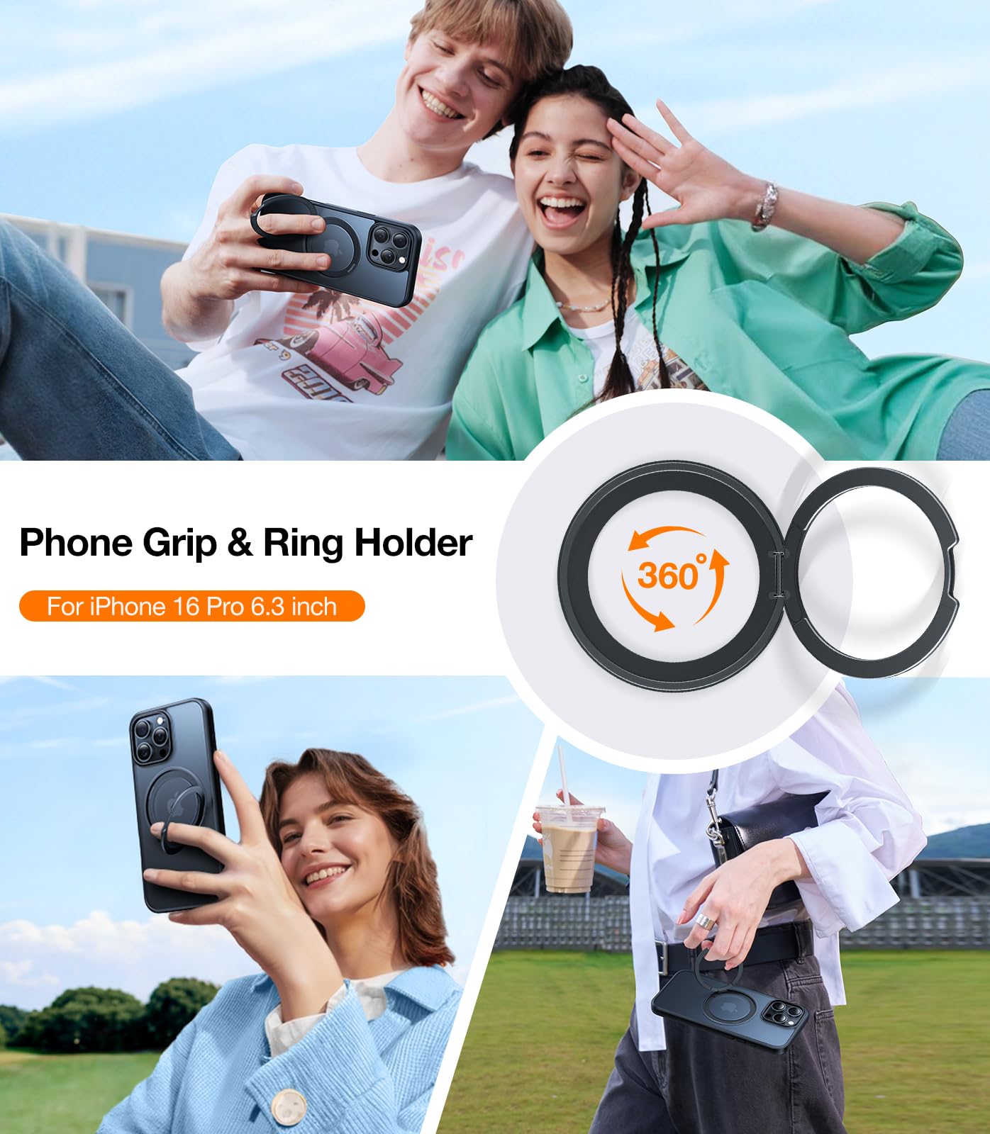 Torras Upgrade 360 Rotatable Magnetic For Iphone 16 Pro Case 6.3 Inch, Fit For Magsafe 16 Pro Phone Case, 16Ft Mil Grade Shockpr