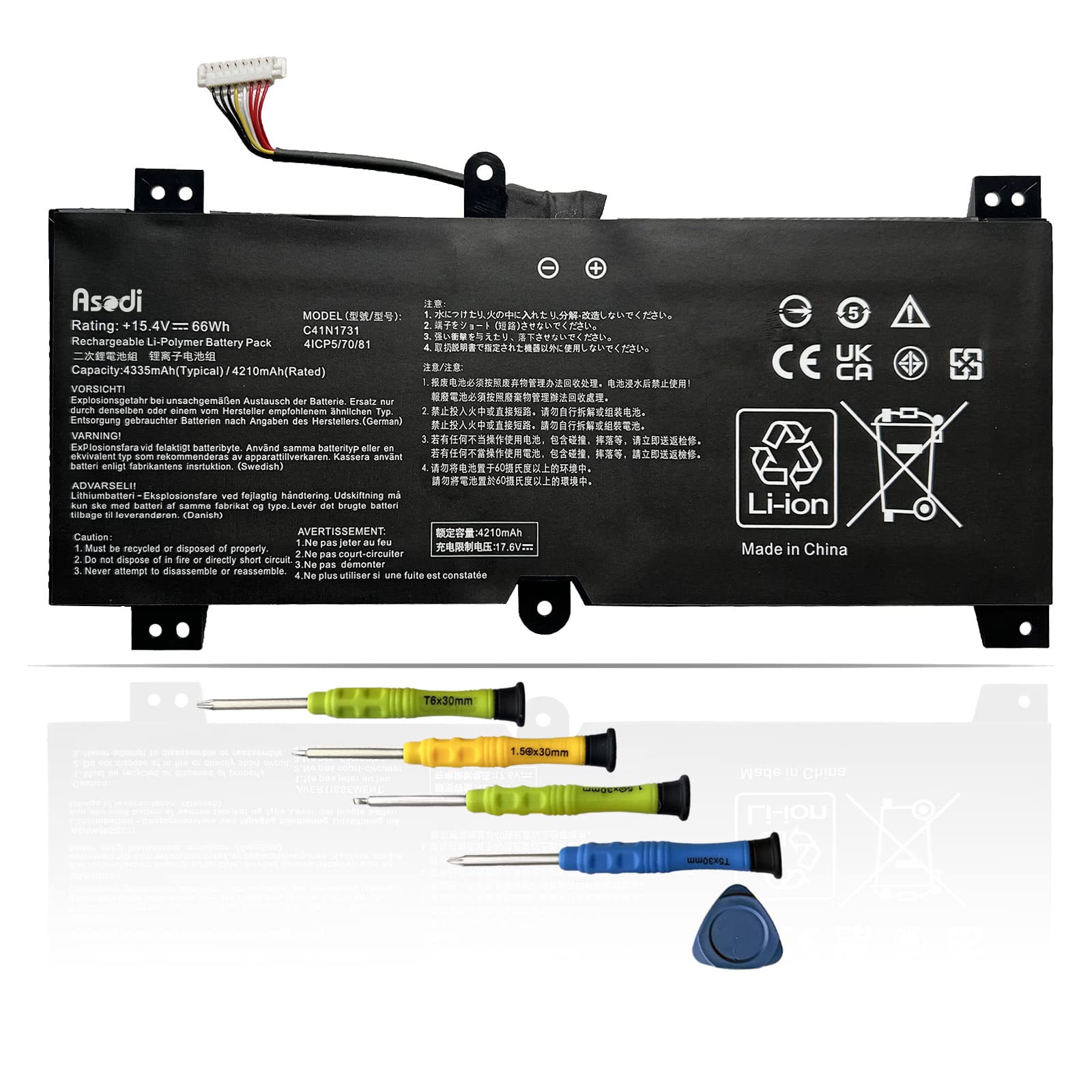 Asodi C41N1731 Battery Compatible With Asus Rog Strix Gl504,Gl504G,Gl504Gm,Gl504Gs,Gl504Gw (Scar Ii/Hero Ii) Series 15.4V 66Wh 4