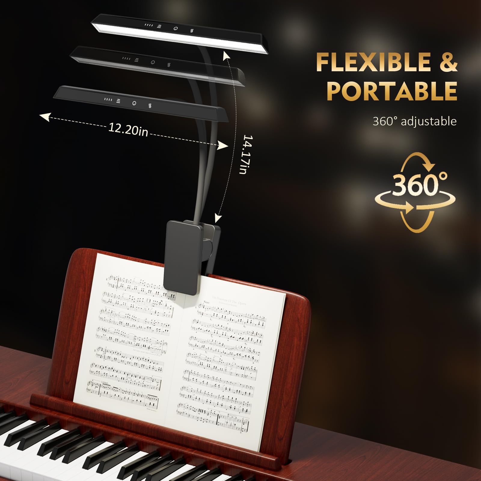 Professional 47 Led Rechargeable Music Stand Light - Eye Caring Clip On Piano Lights, 4 Color & 3 Brightness, Usb-C, Up To 110 H