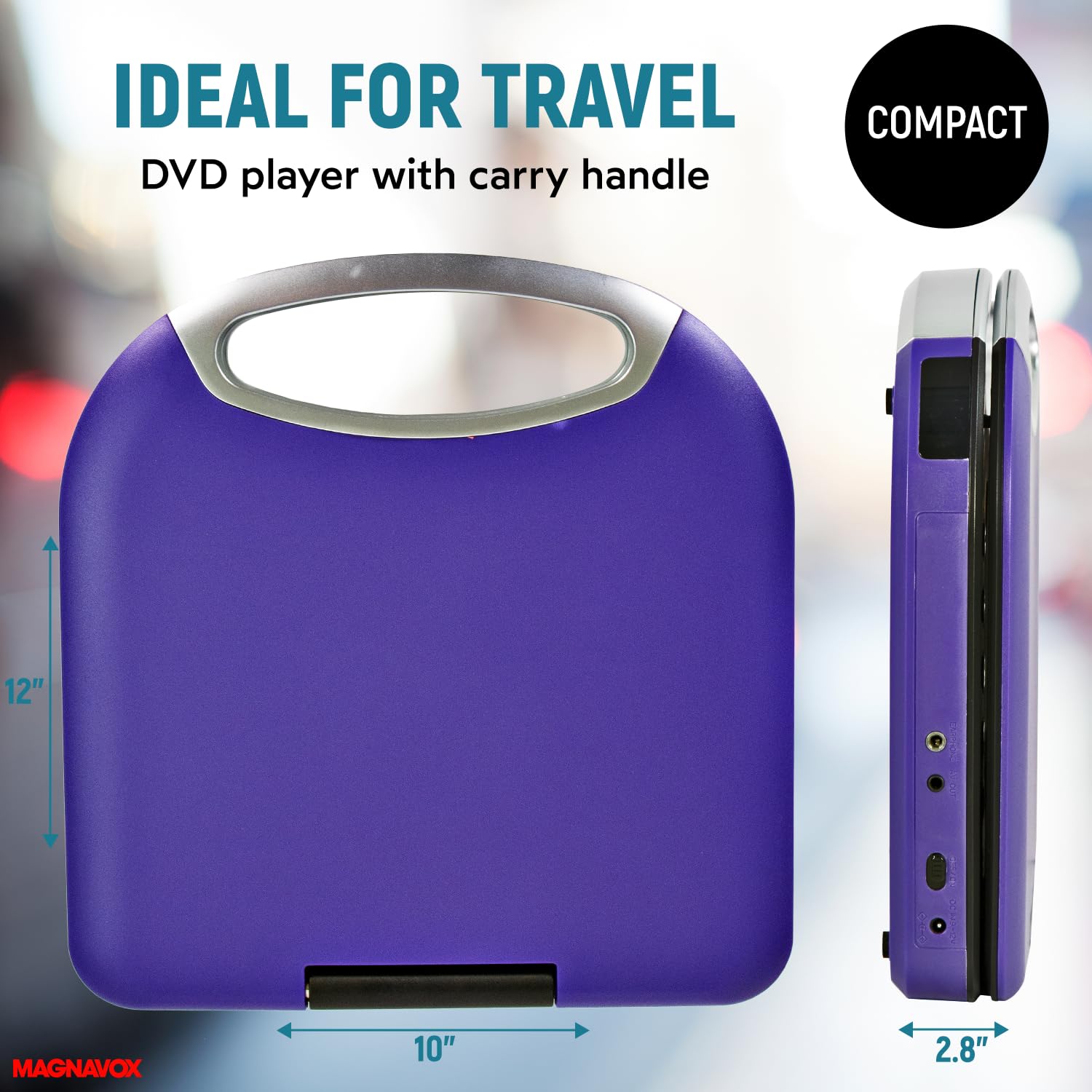 Magnavox Mtft750 Pl Portable 7 Inch Tft Dvd/Cd Player With Remote Control And Car Adapter In Purple | Rechargeable Battery | Hea