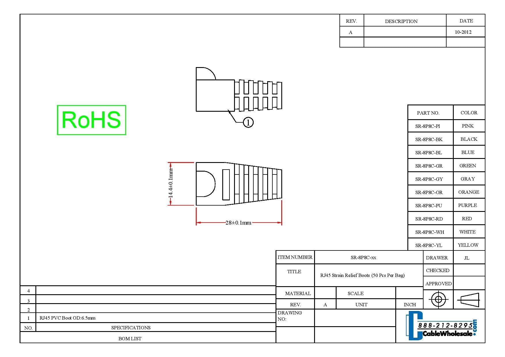 CableWholesale RJ45 Ethernet Network Cable Strain Relief Boots, RJ45 Boot Cover Fits Cat5, Cat5e, Cat6 Ethernet LAN Cable Connectors, 50 Pieces Per Bag, Black