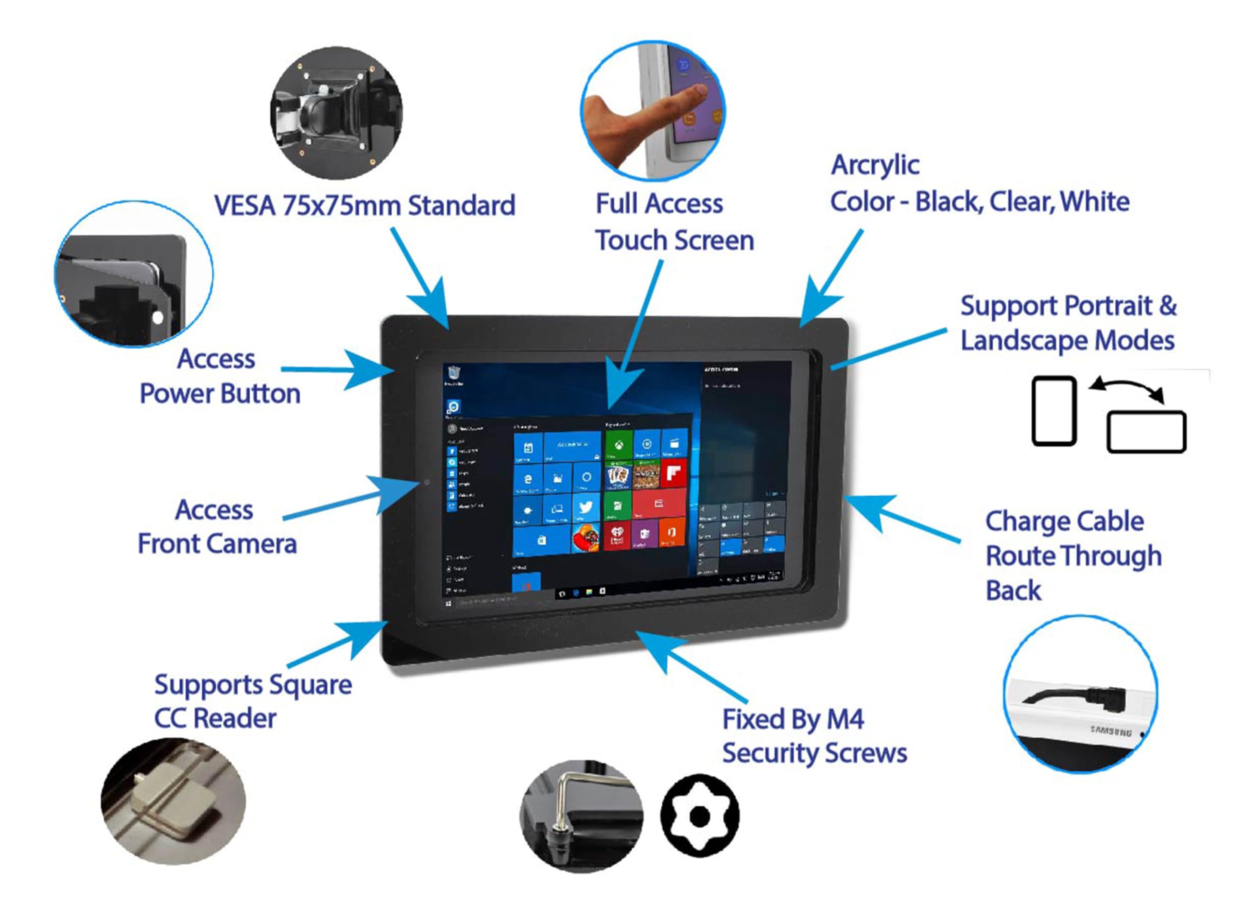 Tabcare Security Anti Theft Acrylic Vesa Enclosure For Samsung Galaxy Tab S9+ S8+ S7+ 12.4, S7 Fe & S9 Fe+ With Wall Mount Kit (White, Tab S9+ S8+ S7+ S7 Fe S9 Fe+ 12.4)