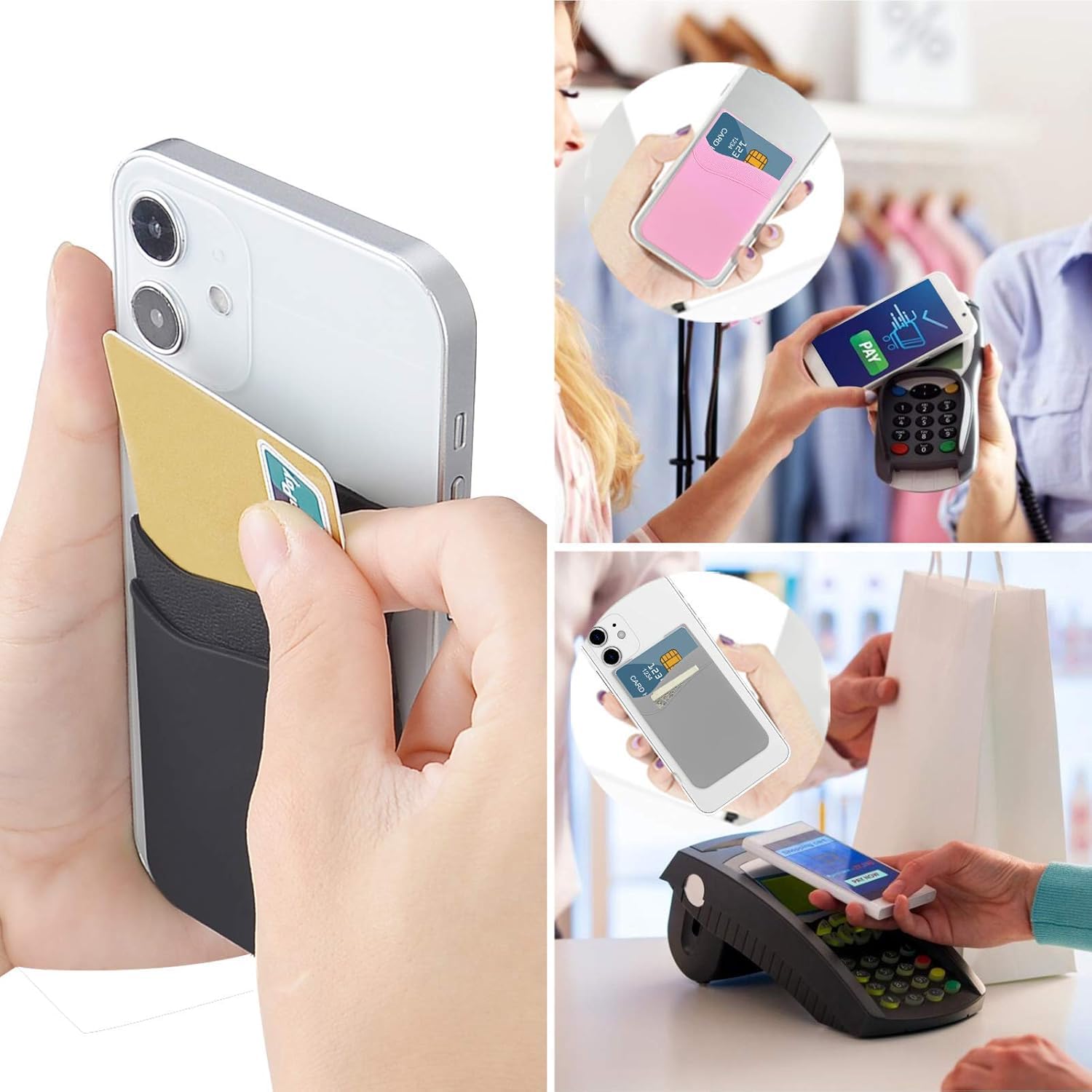 Ss Card Holder For Back Of Phone, Cell Phone Wallet Stick On Phone Id Credit Business Card Sleeve Pocket Suitable For Iphone, Sa