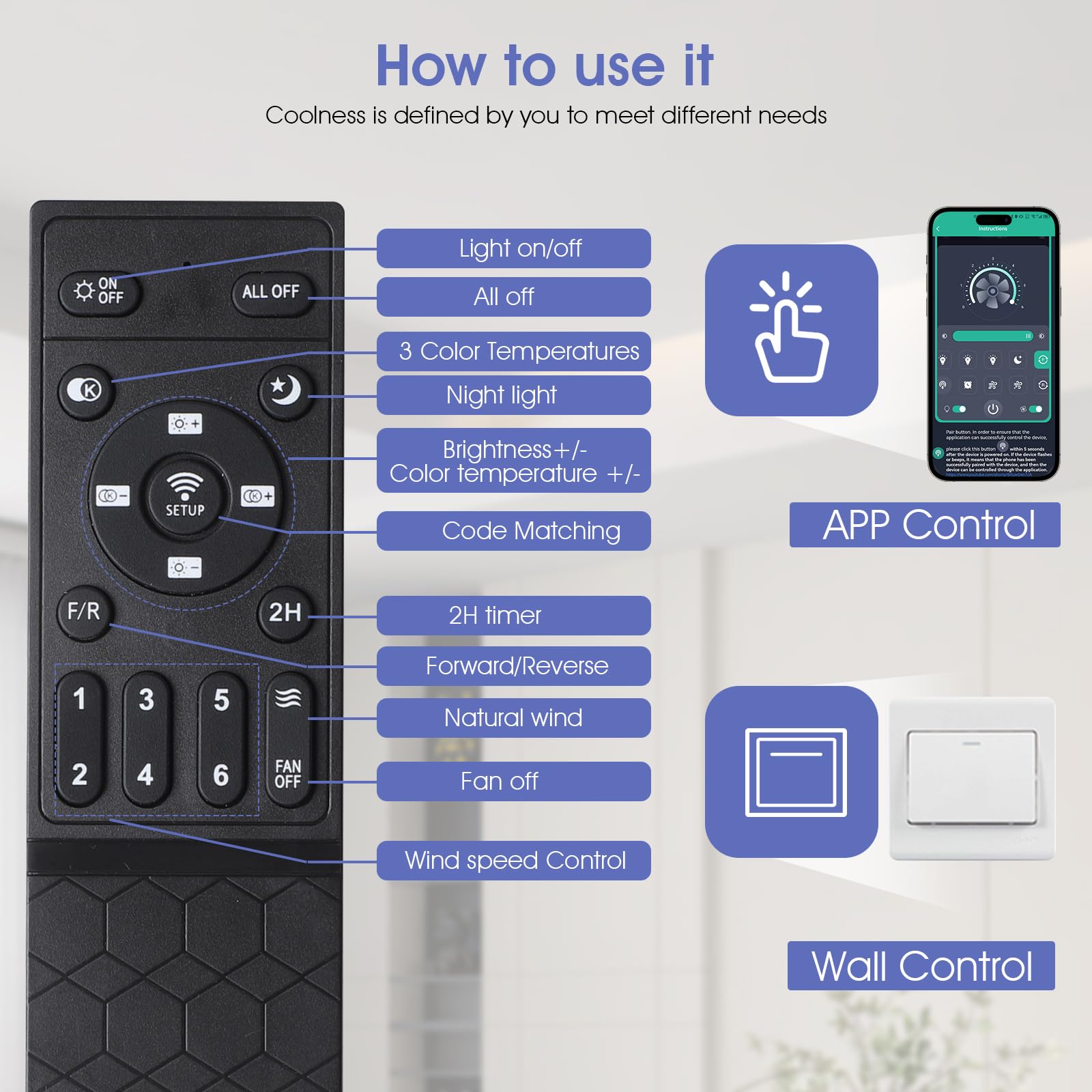 Kviflon 44 Inch Ceiling Fans With Lights, Modern Flush Mount Ceiling Fans With Remote/App Control, Low Profile Ceiling Fans With