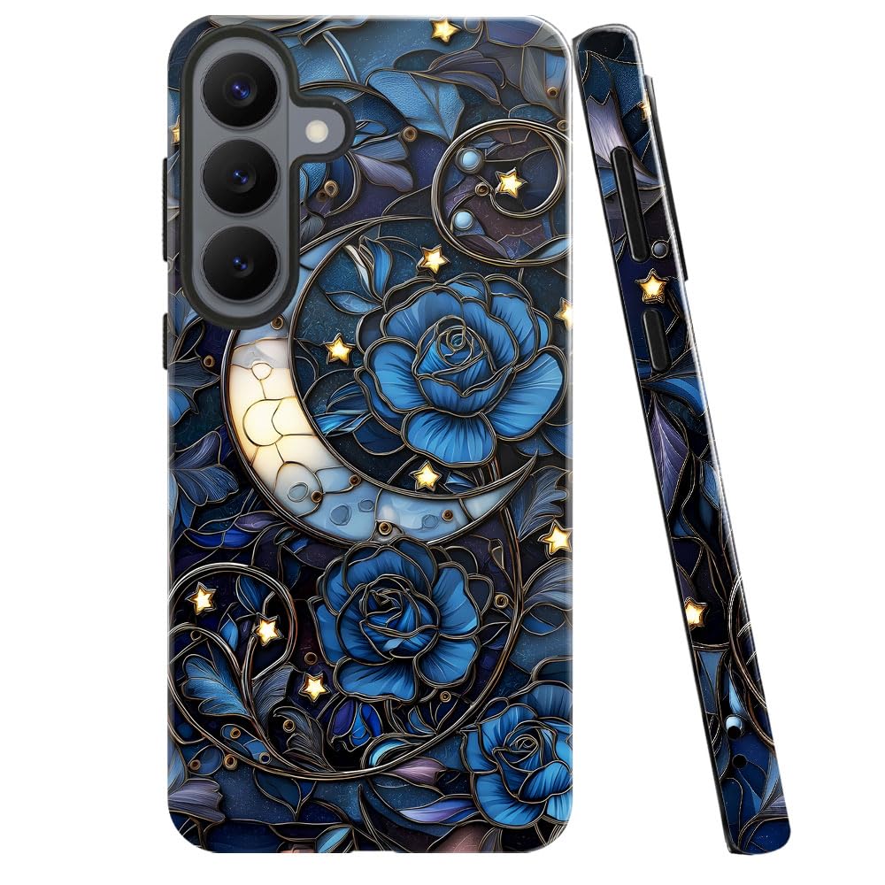 Case for Samsung Galaxy S26 Plus,Stained Glass Moon Mosaic Dark Academia Phone Case Military-Grade Drop Protection Cover for Wom