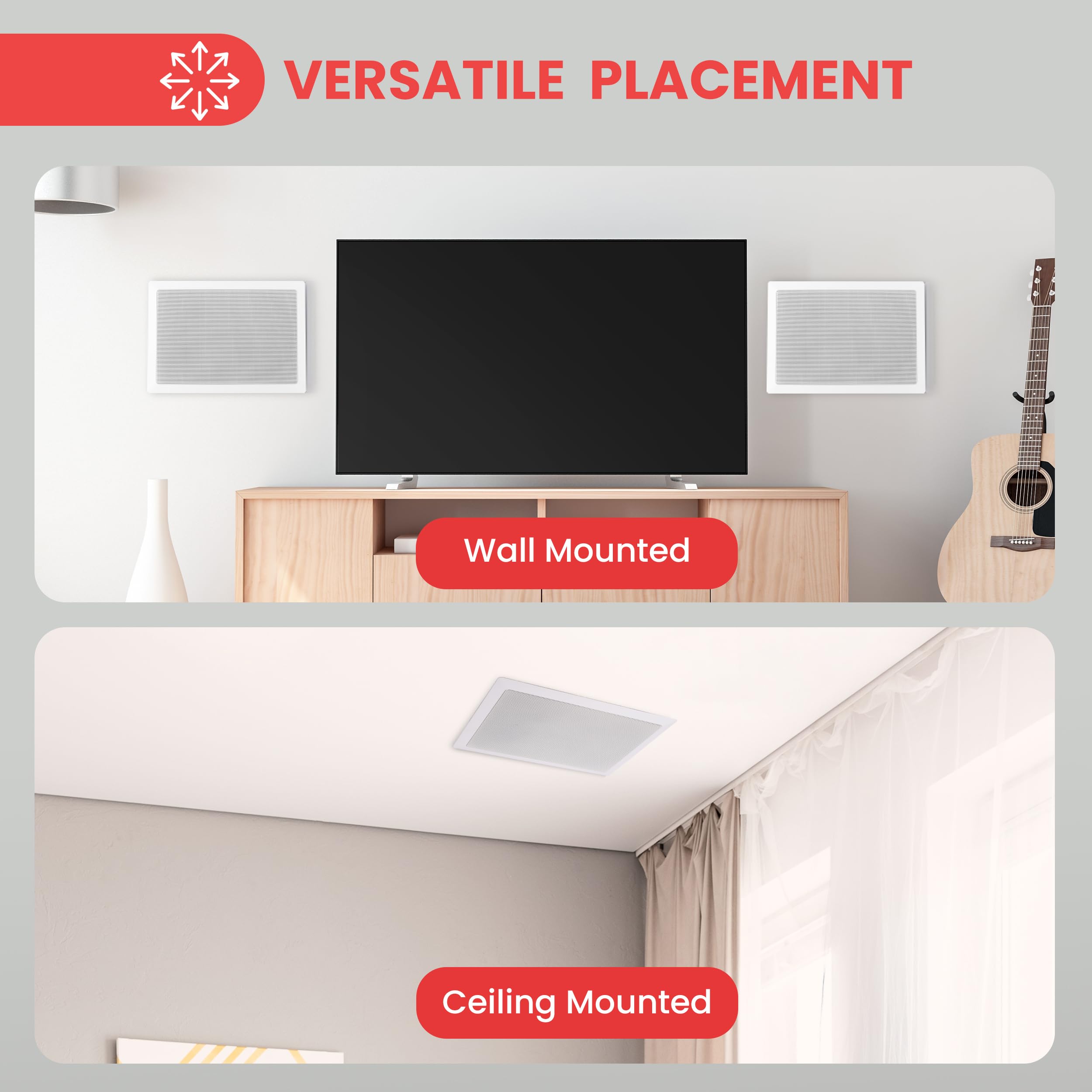 Pyle Ceiling Wall Mount Enclosed Speaker - 400 Watt Stereo In-Wall / In-Ceiling 8 Enclosed Full Range Deep Bass Speaker System -