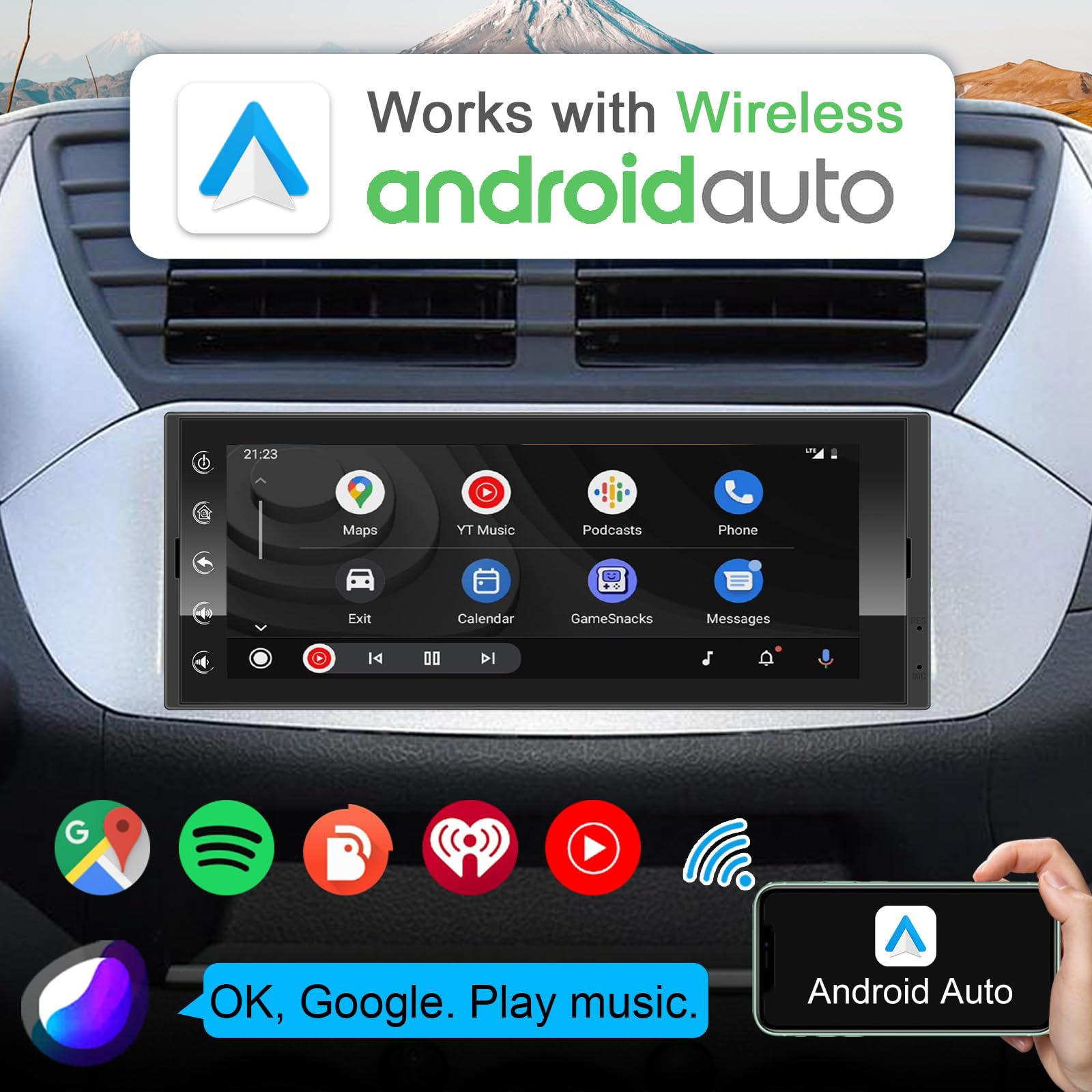 Single Din Touchscreen Car Stereo Radio Wireless Carplay Android Auto, 6.9 Inch Car Stereo Android 2G+32G With Gps Navigation Wi