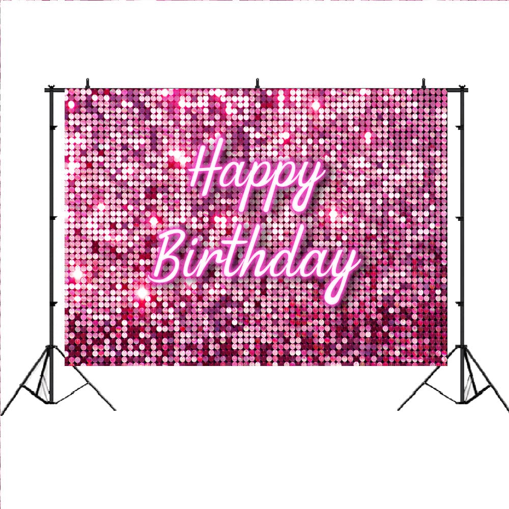 Lofaris Pink Flash Square Backdrop For Photography Happy Birthday Shinning Sequin Wall Panels Shimmer Wall Sweet 16 Girl Woman 2