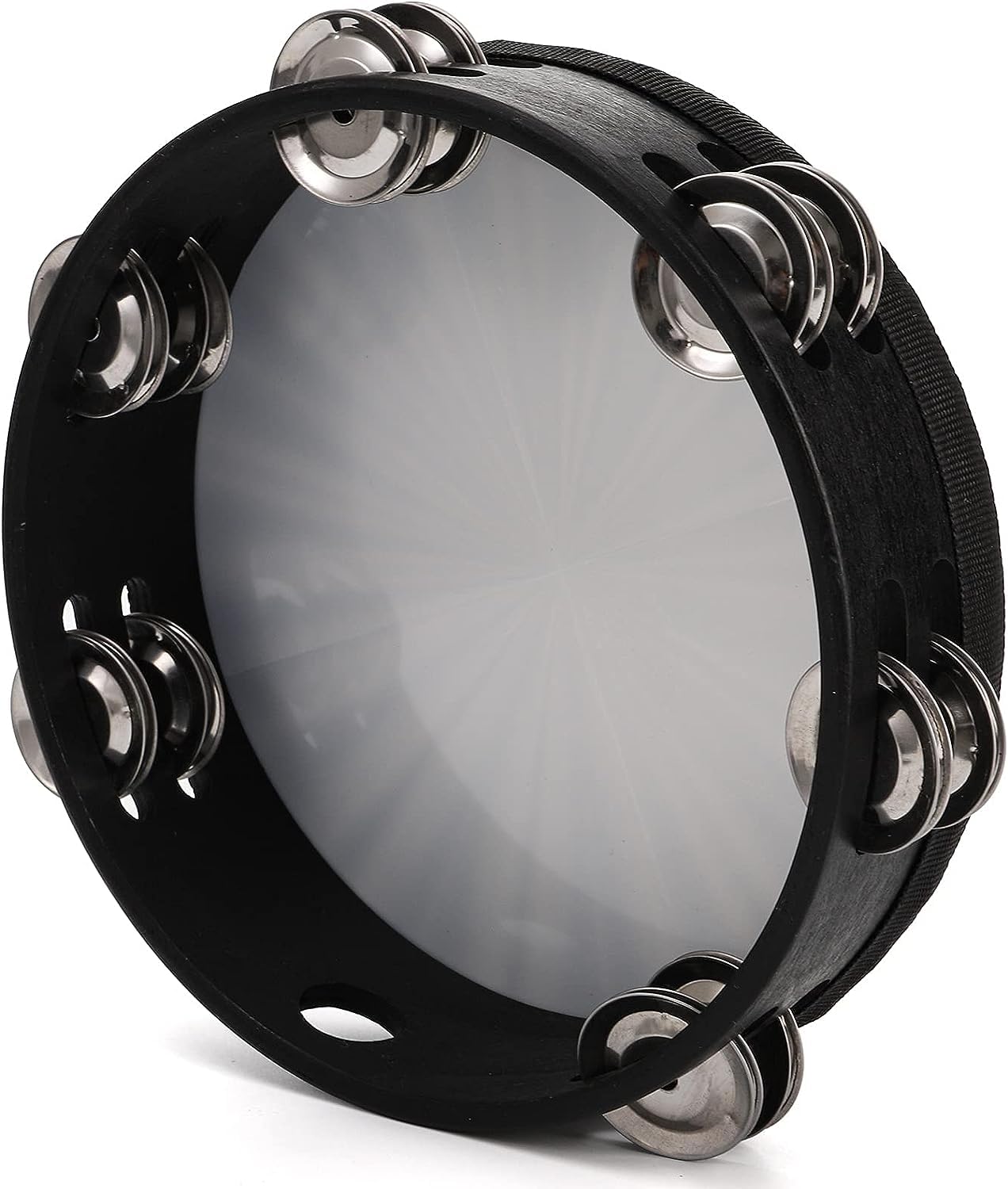 Youeon 2 Pack Radiant Tambourine With Double Row Jingles, 8/10 Inch Wood Handbell Music Reflective Drum, Hand Drum Percussion In