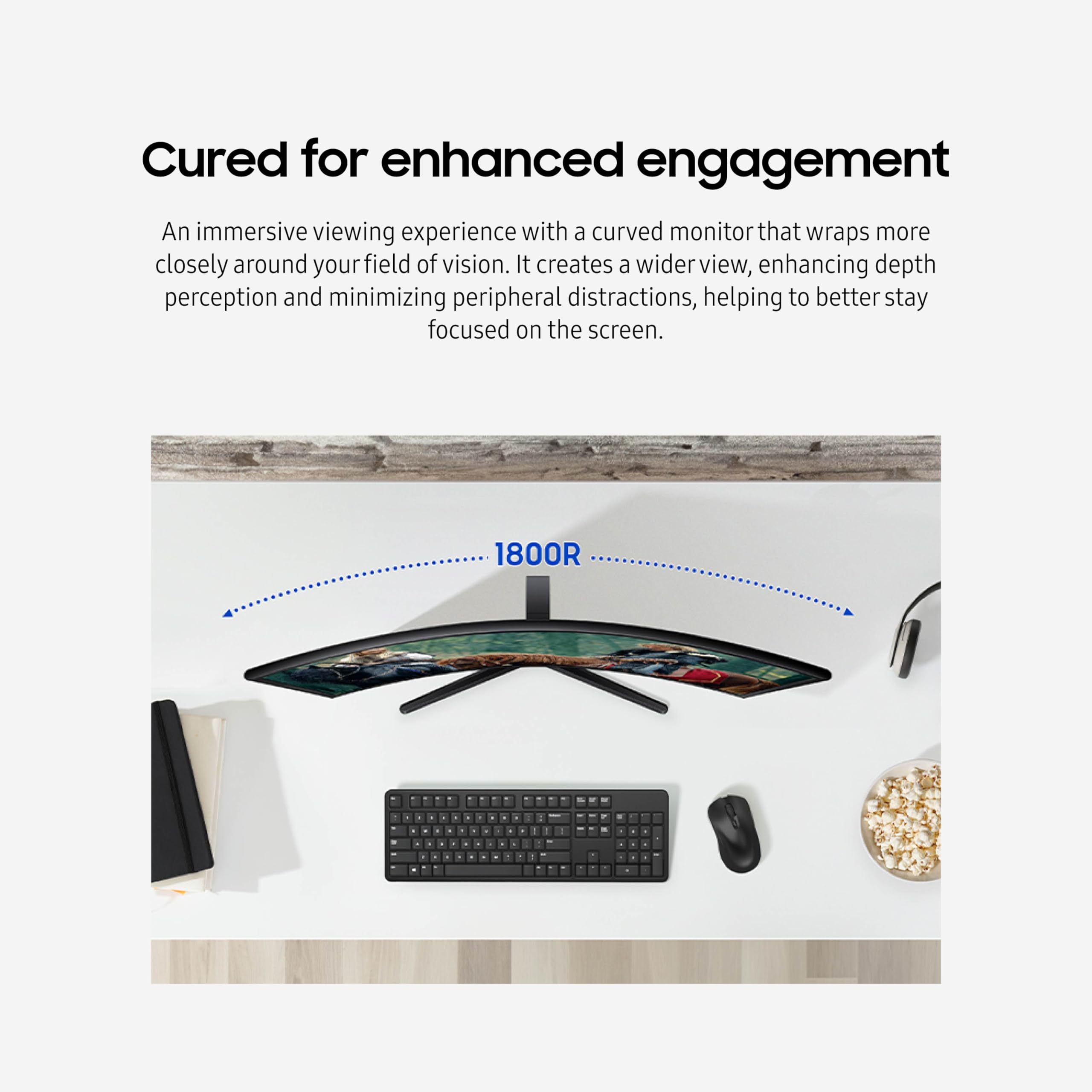 Samsung 24'' Essential S3 (S36Gd) Series Fhd 1800R Curved Computer Monitor, 100Hz, Game Mode, Advanced Eye Comfort, Hdmi And D S