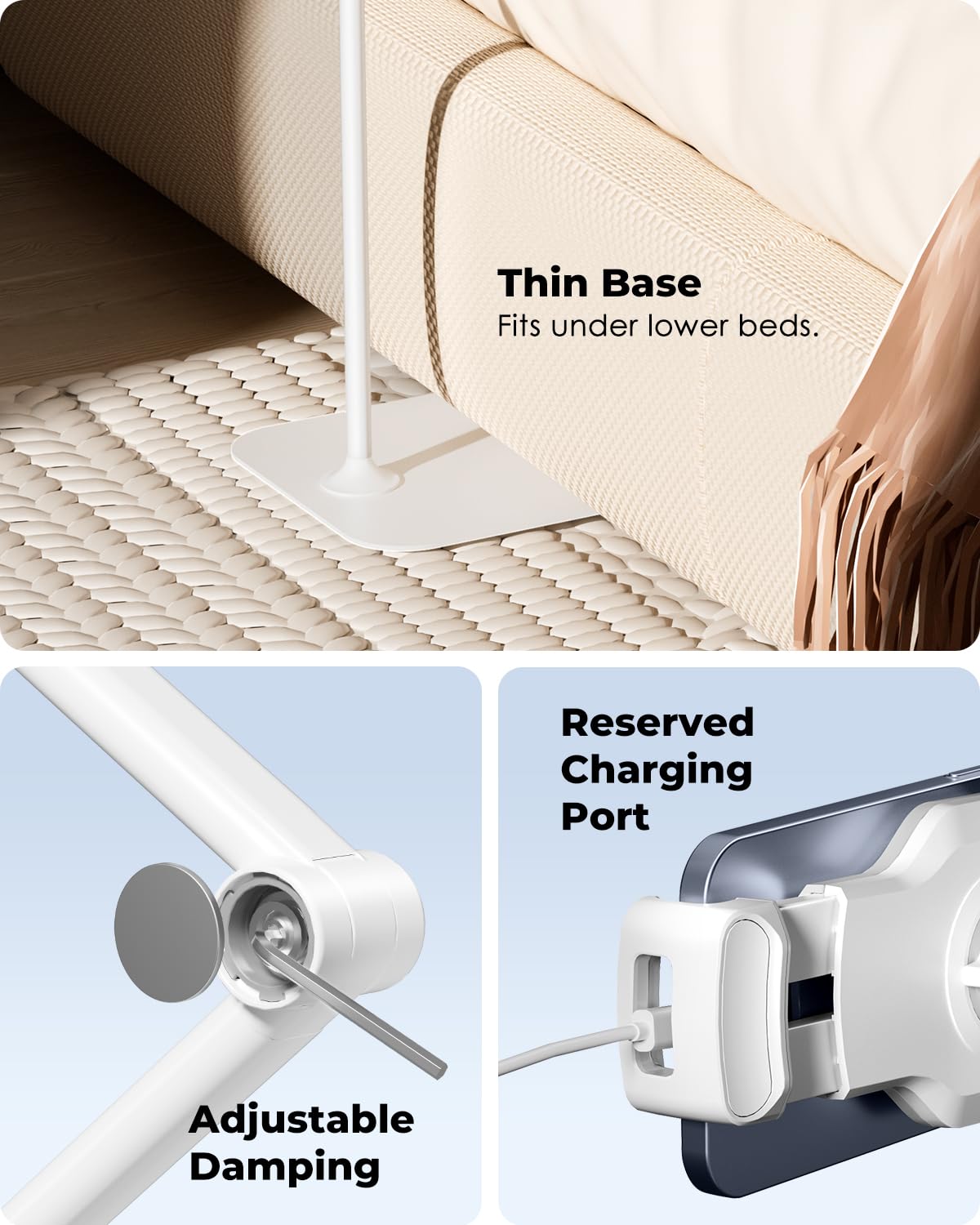 Viozon Tablet Floor Stand Holder, Compatible with 4.7' 13' Phone/Tablet, iPhone 15 Plus/Pro Max iPad,Kindle, 68' Phone Stand, Aluminum Alloy, Universal 360� Rotatable,for Bed,Sofa,Desk,White