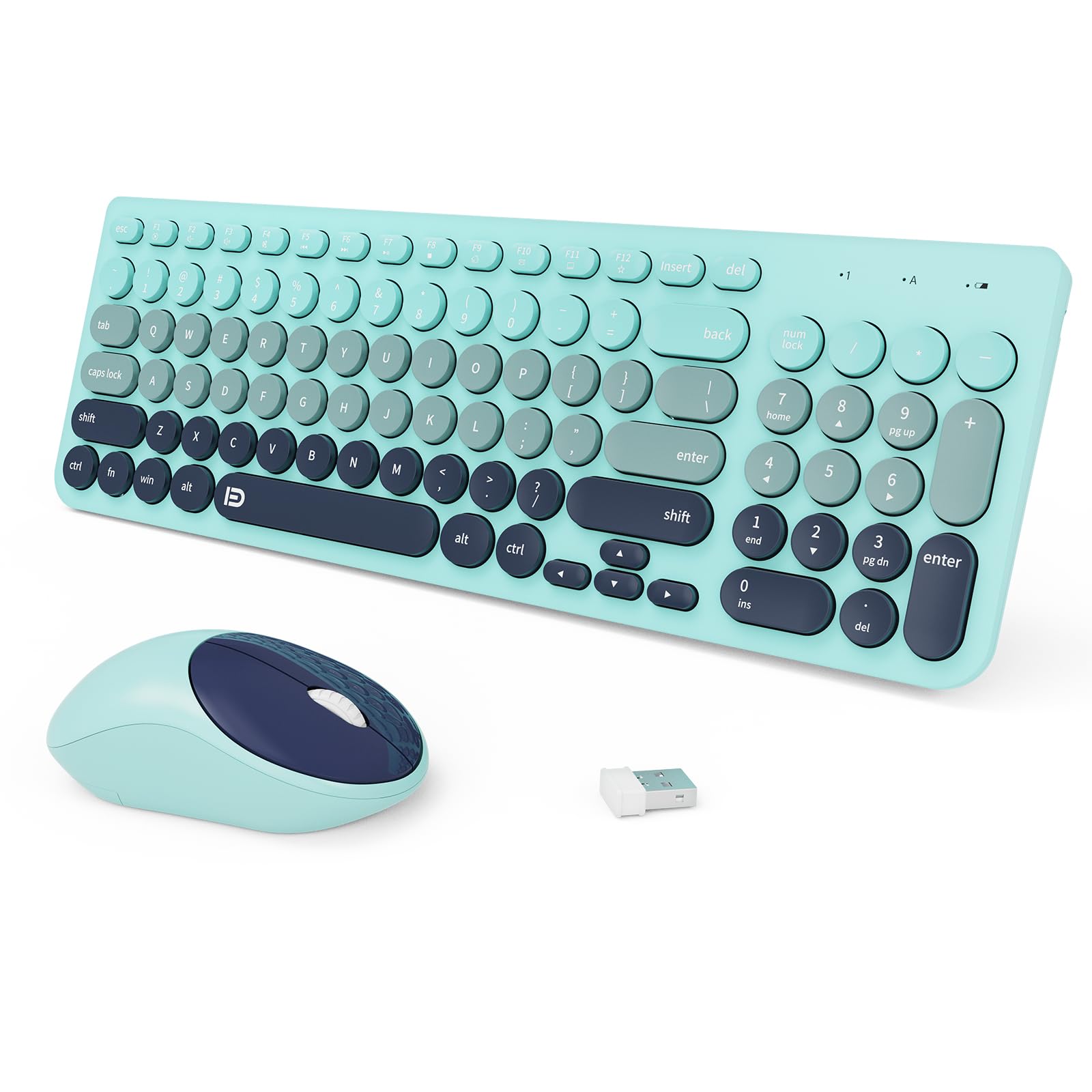 Tkvpjyyi Wireless Keyboard And Mouse Combo, 2.4Ghz Usb Cordless Round Keys Set For Laptop, Computer, Tv (Indigo Blue)