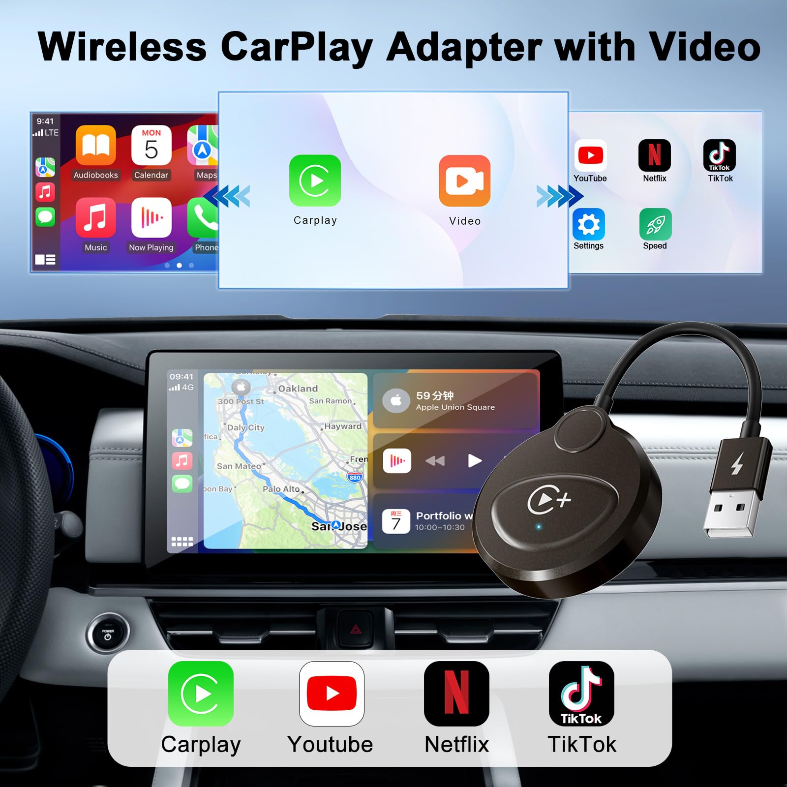 Anytrox Wireless Carplay Adapter Built In Youtube Netflix,Carplay Wireless Magic Box For Wired Carplay To Wireless Support Youtu