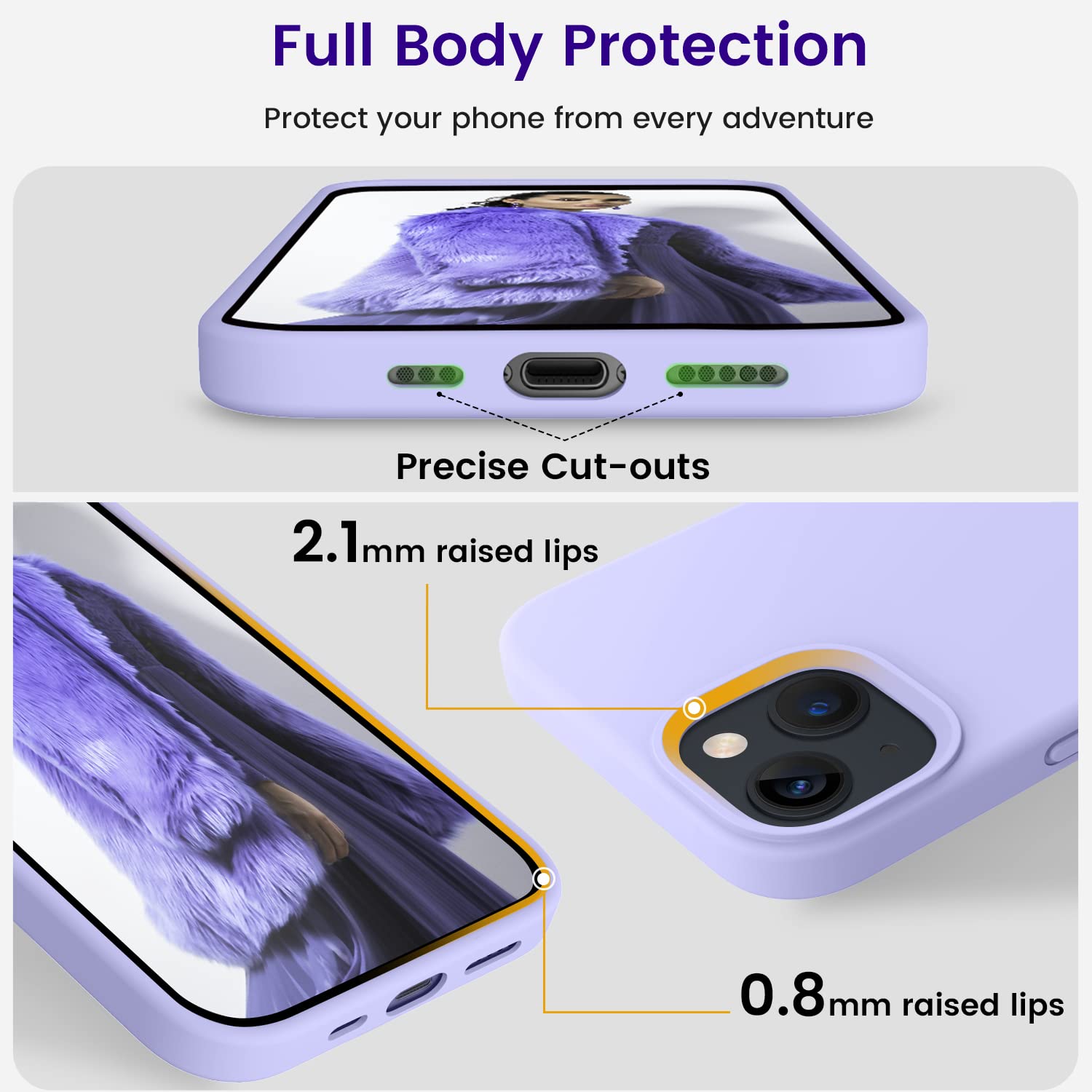 Otofly Designed For Iphone 13 Case, Silicone Shockproof Slim Thin Phone Case For Iphone 13 6.1 Inch Light Purple