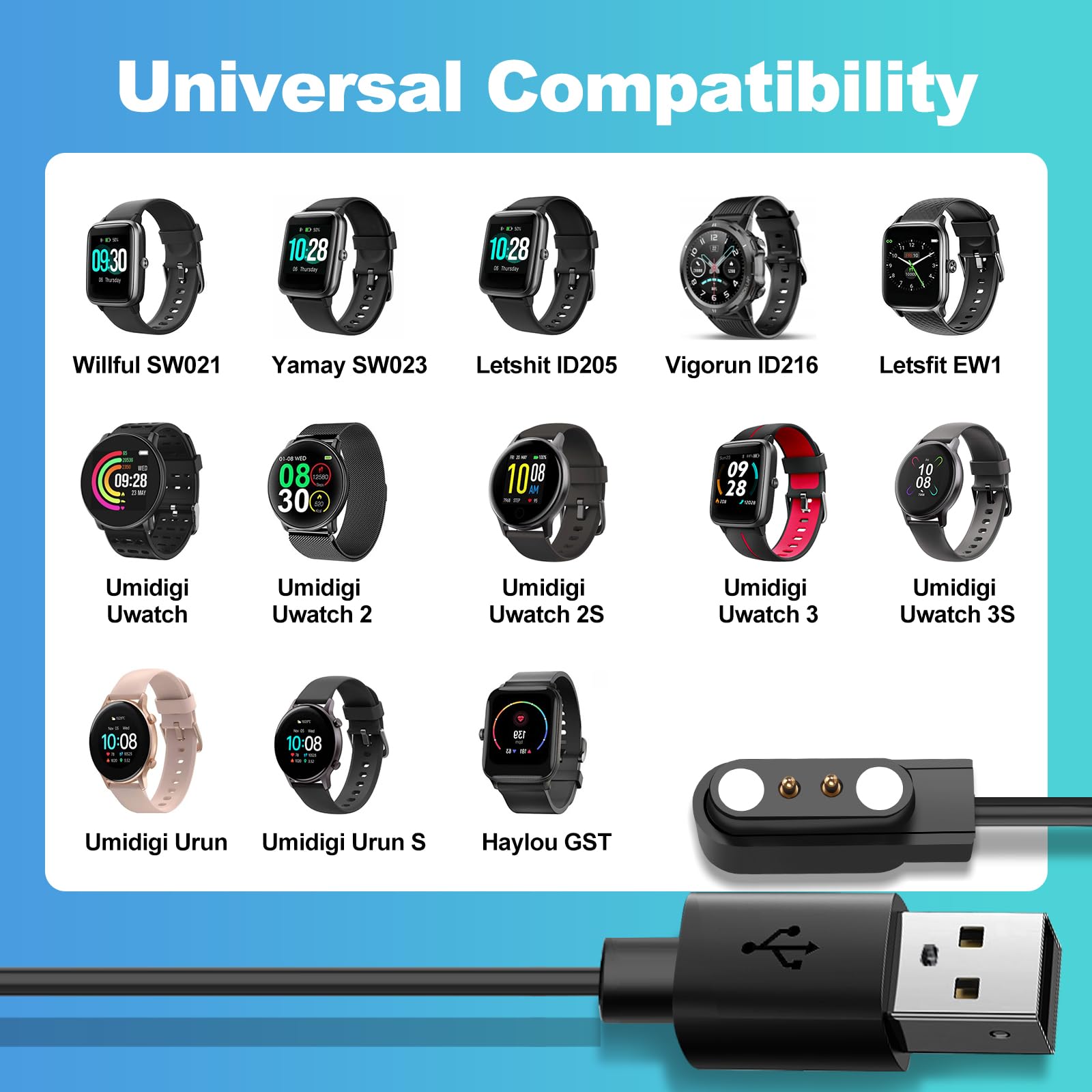Egk Smart Watch Charger With Magnetic Usb Charging Cable For Letsfit Willful Yamay Id205L Id205U Id205S Sw021 Sw023 Sw025 Umidig