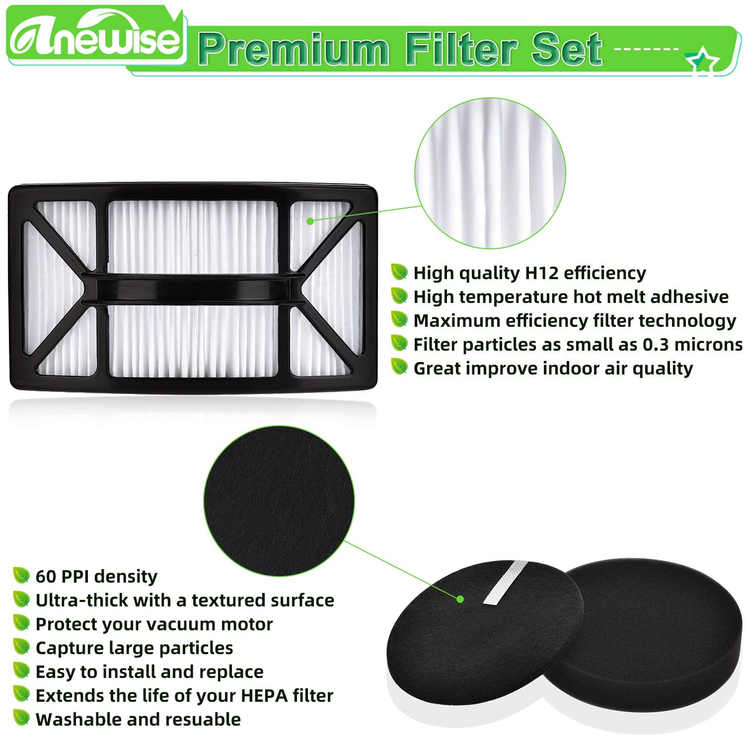 Anewise Filter Replacement For Bissell Cleanview 2486, 2487, 2488, 2490, 2492, Powerclean 2494 Vacuum, Compare To Part # 1604130