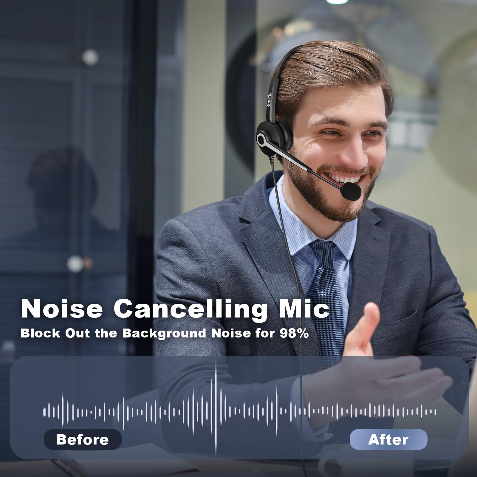 Voistek Wired Usb Headset With Microphone For Laptop/Pc/Macos,On Ear Headphones With Noise Cancelling Mic,In Line Control For Calls, Office, Home, Zoom, Skype, Team(3.5Mm+Usb A/C)