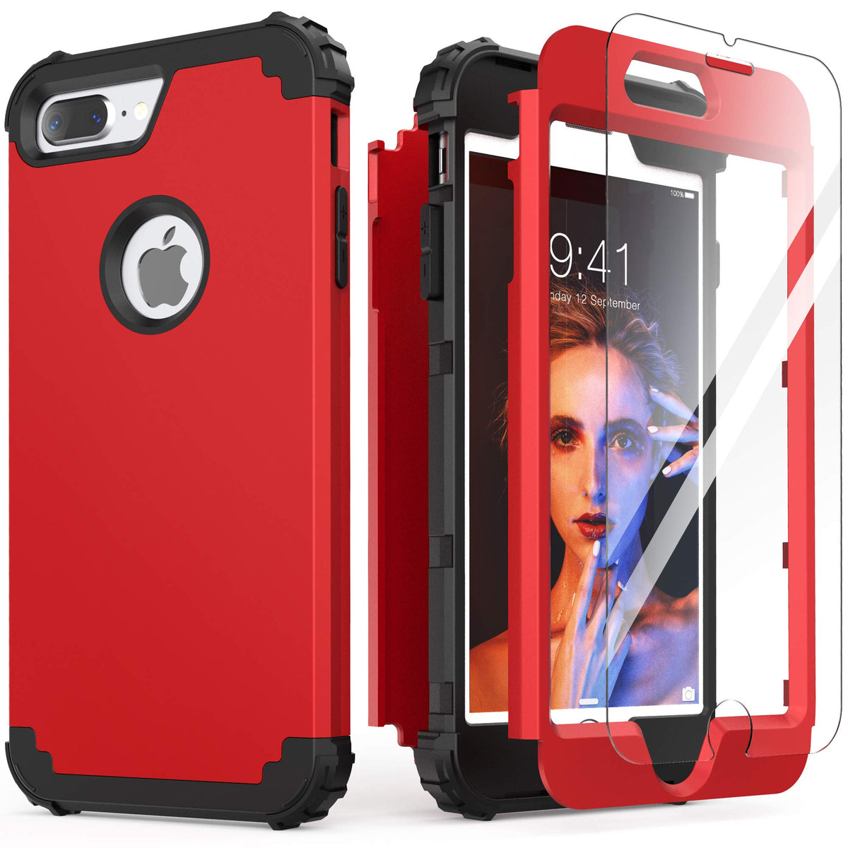 Idweel Iphone 8 Plus Case, Iphone 7 Plus Case With Tempered Glass Screen Protector, 3 In 1 Shockproof Slim Hybrid Heavy Duty Har