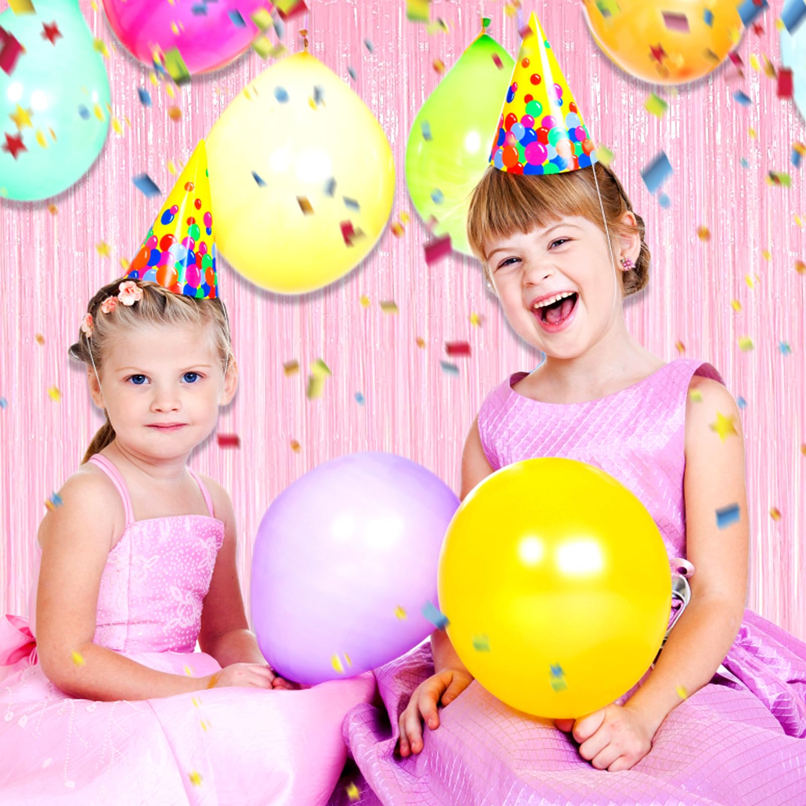 6 Pack Macaron Pink Foil Fringe Curtain Backdrop, 3.28Ft X 8.2Ft Metallic Tinsel Foil Fringe Streamer Curtains For Photo Booth,