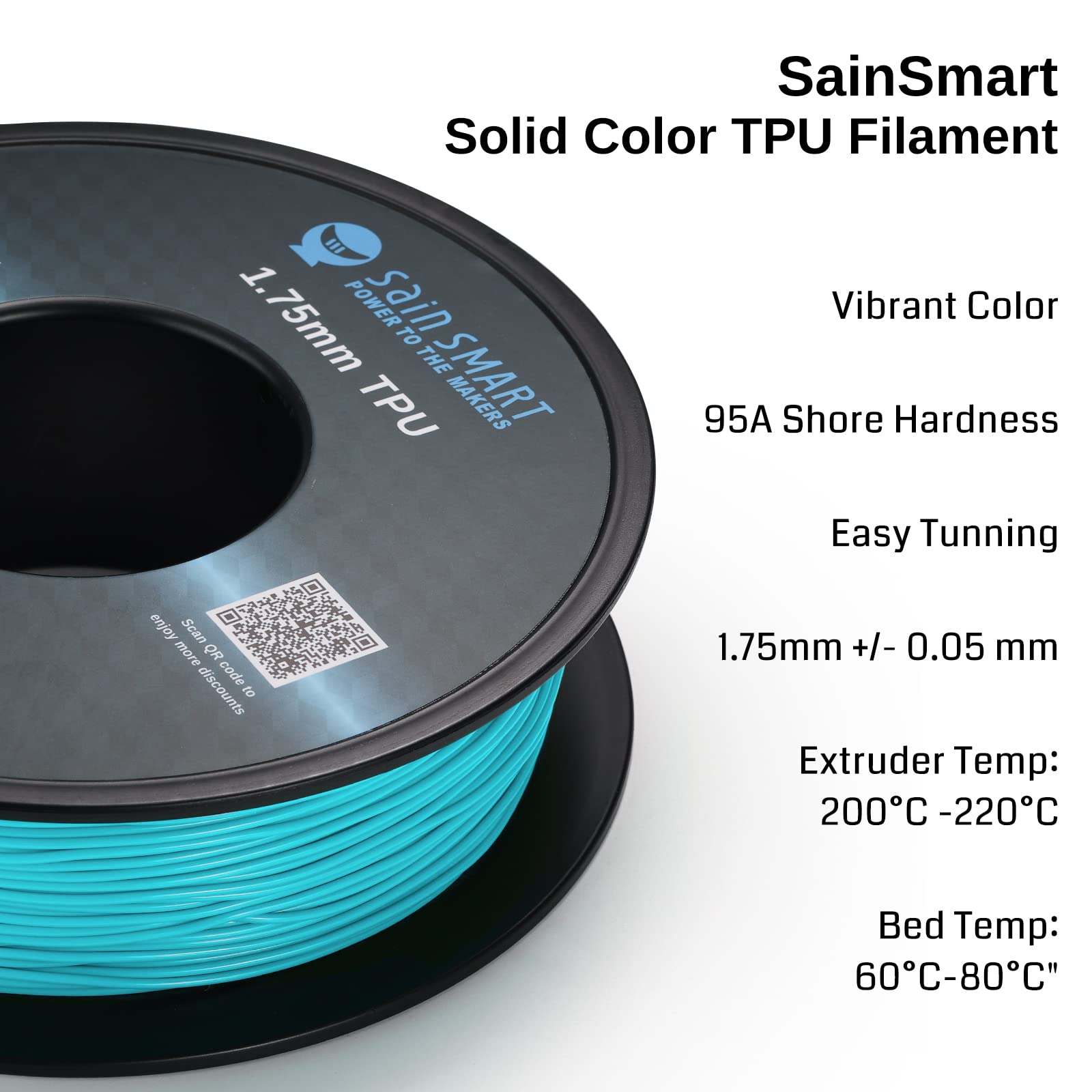 Sainsmart Neon Color Tpu, 1.75Mm Flexible Tpu 3D Printer Filament 800G, Dimensional Accuracy +/  0.05 Mm, Neon Cyan