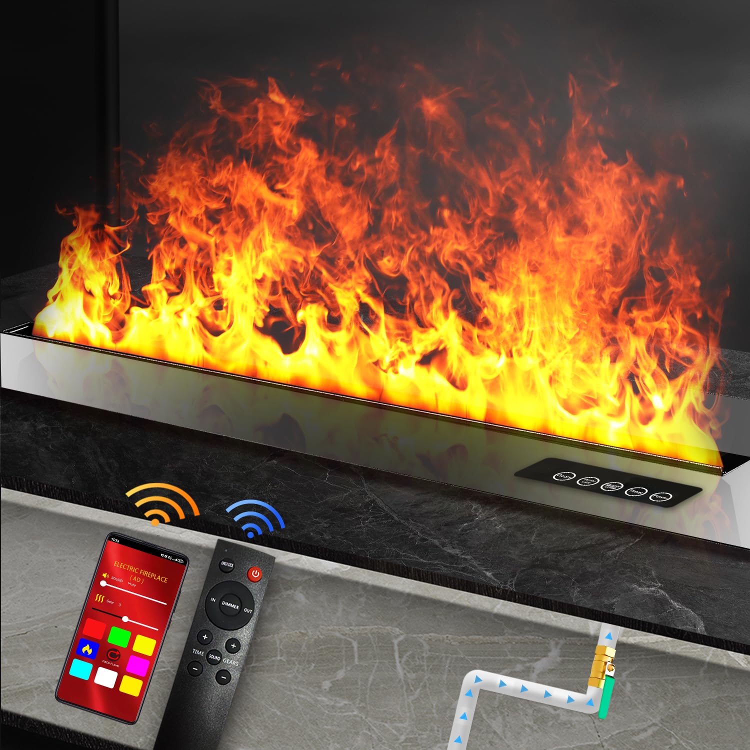 Sunlitup Electric Fireplace 31.6, Water Vapor Fireplace Remote & Smart App, Vapor Electric Fireplace 8 Color Flames, Steam Firep