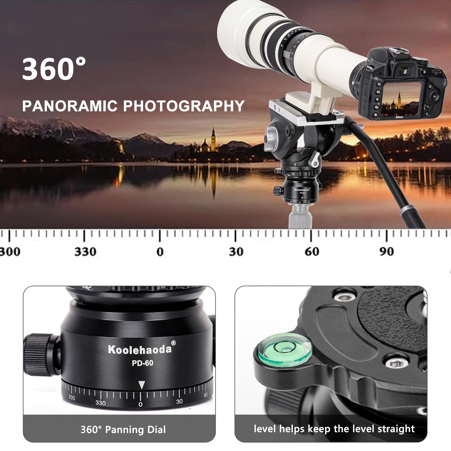 Koolehaoda Tripod Leveling Base Camera Leveler Tripod Head �66Mm Half Ball Inclination 15� And 360� Panoramic, 1/4' 3/8' Mounting Screw For Dslr Camera/Camcorder/Video Head/Gimbal Heads
