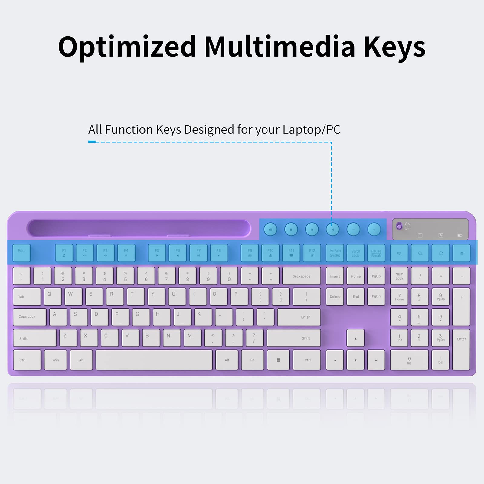 Wireless Keyboard And Mouse Combo, Marvo 2.4G Ergonomic Wireless Computer Keyboard With Phone Tablet Holder, Silent Mouse With 6 Button, Compatible With Macbook, Windows (Purple)