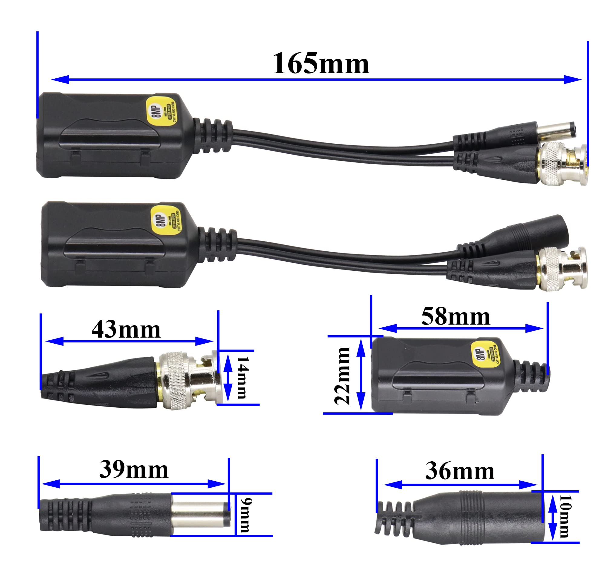 Zdycgtime 8Mp Hd Balun Rj45 To Bnc Video Baluns Transceiver Passive With Dc Power Jack For 720P 1080P 3Mp 4Mp 5Mp 8Mp Hd Cvi/Tvi