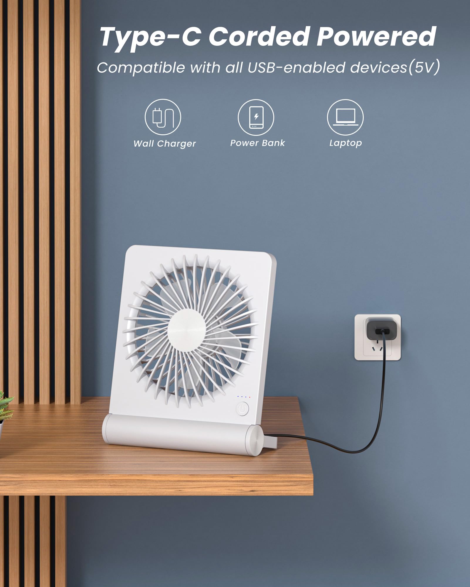 Koonie Usb Fan, Strong Wind Ultra Quiet Small Desk Fan 220 Tilt Folding 3 Speeds Adjustable Usb C Powered Personal Fan For Home