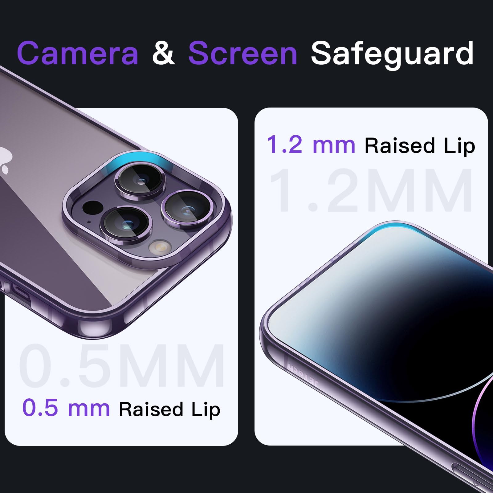 Jetech Case For Iphone 14 Pro Max 6.7 Inch, Non Yellowing Shockproof Phone Bumper Cover, Anti Scratch Clear Back (Deep Purple)
