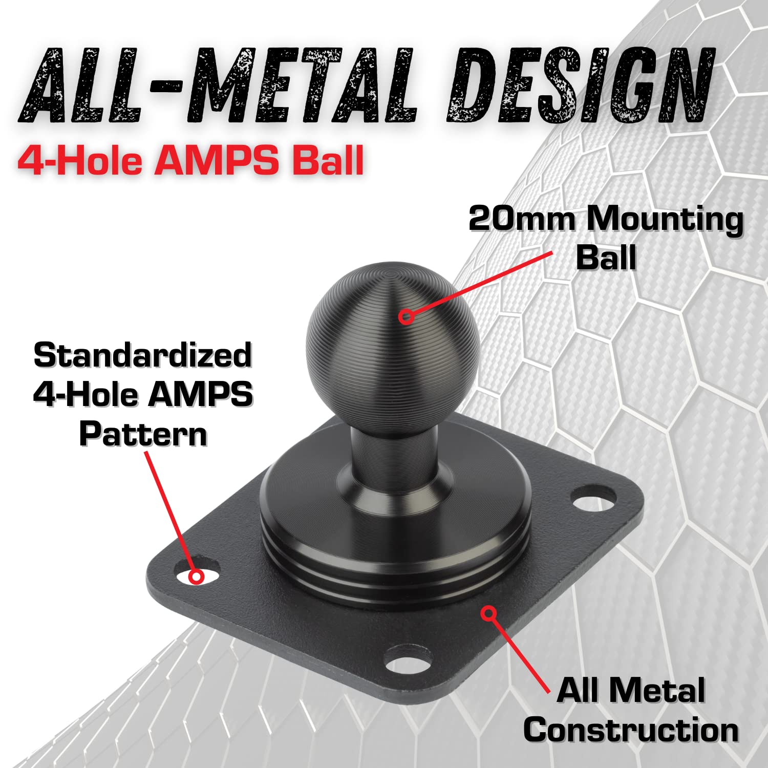 Bulletpoint Metal 4 Hole Amps Base Mount With 20Mm (0.787 Inches) Mounting Ball