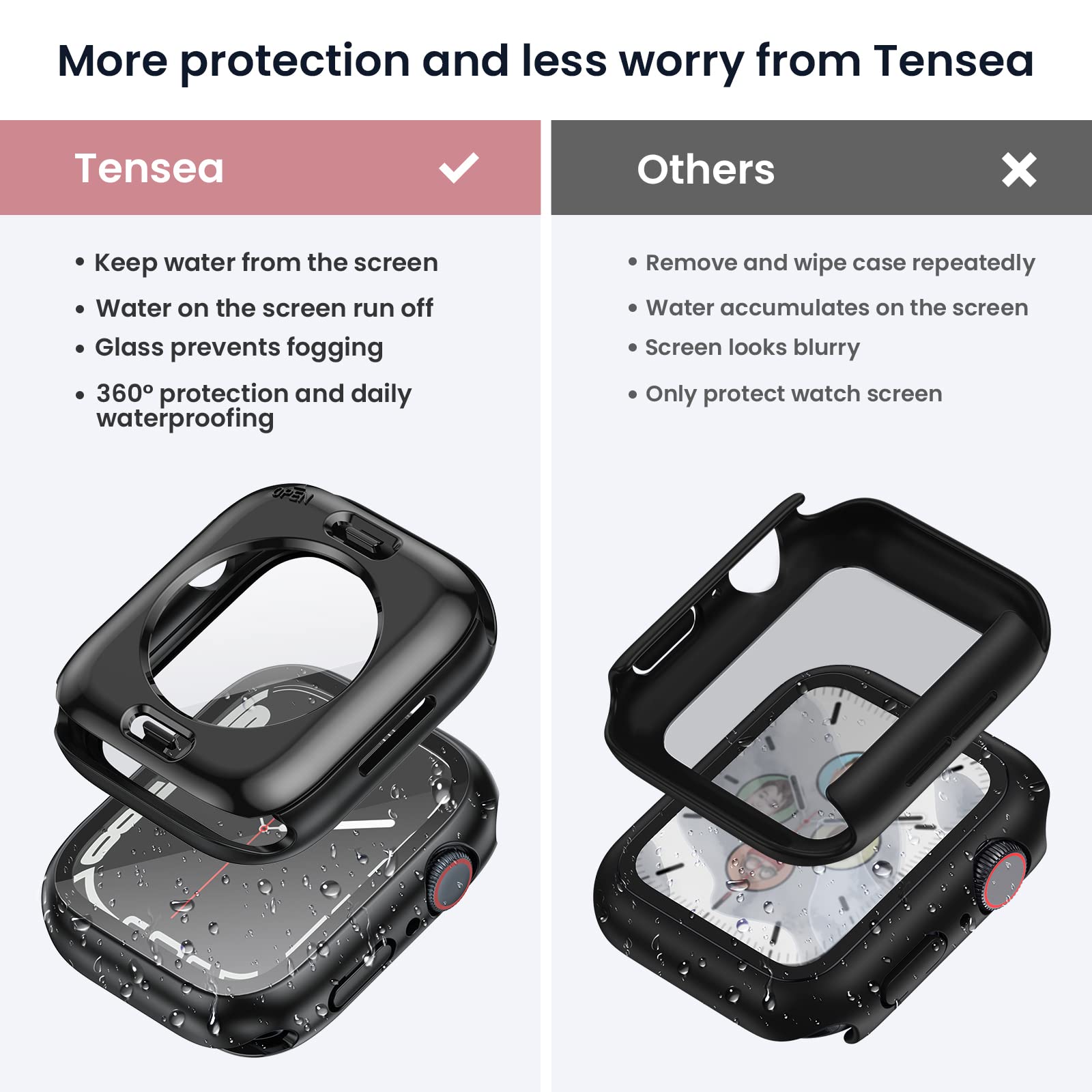 Tensea (2 In 1) For Waterproof Apple Watch Screen Protector Case Se 2Nd Generation Se Series 6 5 4 44Mm Accessories, Iwatch Pc F
