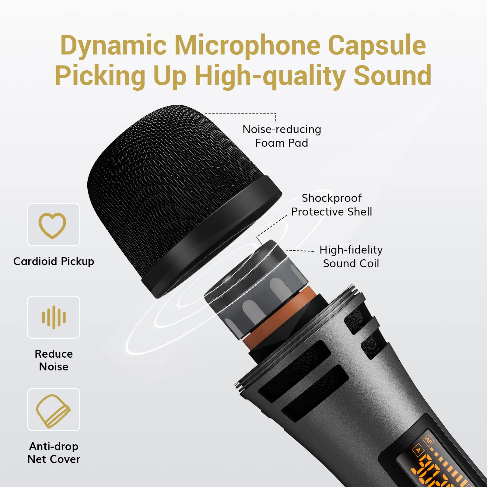 Tonor Wireless Microphones, Uhf Dual Karaoke Microphone System, Microfonos Inalambricos With Rechargeable Receiver, Cordless Dyn