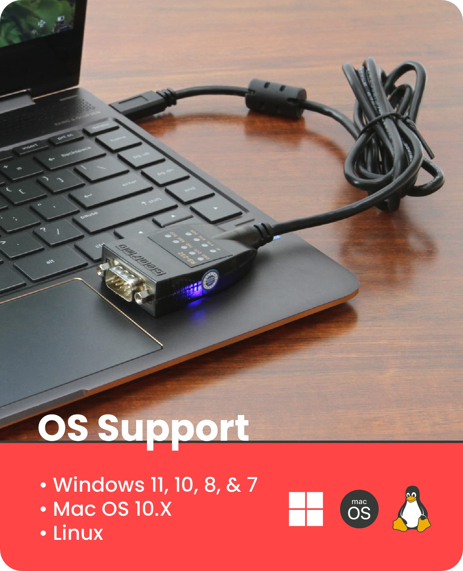 Gearmo Usb C 2.0 To Serial Rs 232 Adapter W/Led Indicators
