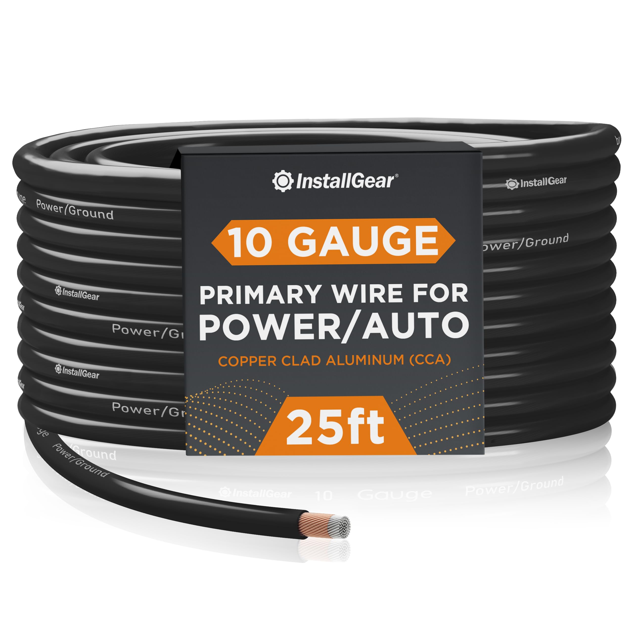 Installgear 10 Gauge Wire (25Ft) Copper Clad Aluminum Caa   Primary Automotive Wire, Car Amplifier Power & Ground Cable, Battery
