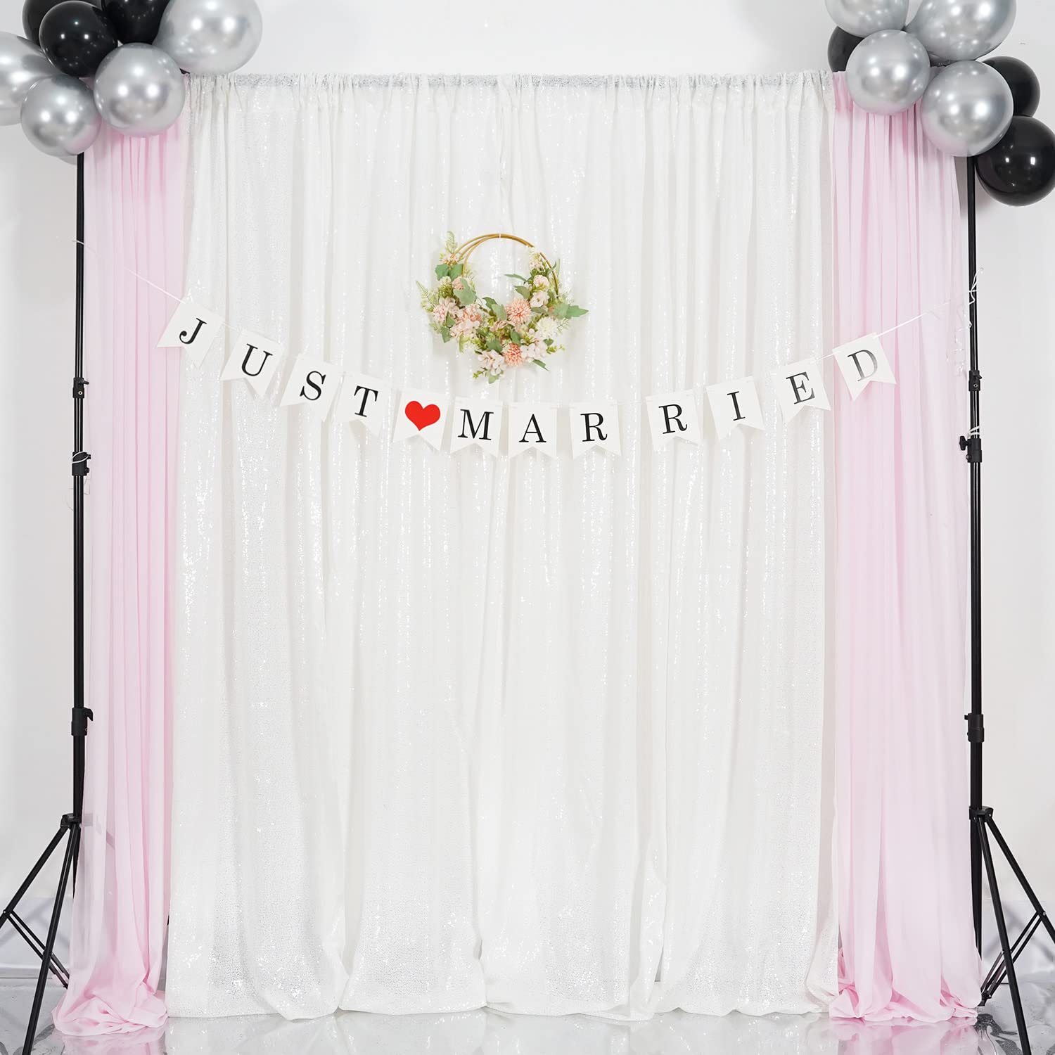 Poise3Ehome White Sequin Backdrop Curtains, 2 Panels White Sequin Backdrop, 2Ftx8Ft Sequin Curtains For Party Wedding Sequence B