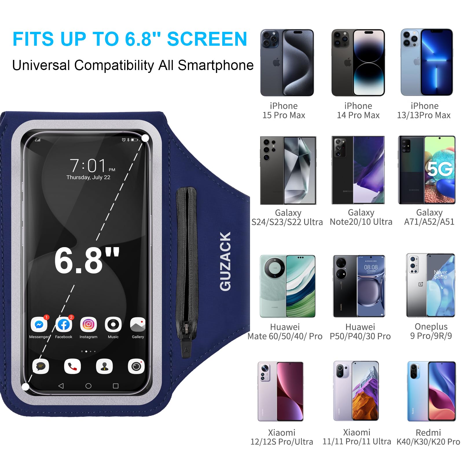 Guzack Running Armband, Running Holder For Iphone 15 14 13 12 11 Pro Max Plus, Galaxy S24 S23/S22/S21 Fit Up To 6.9 Inches, Gym