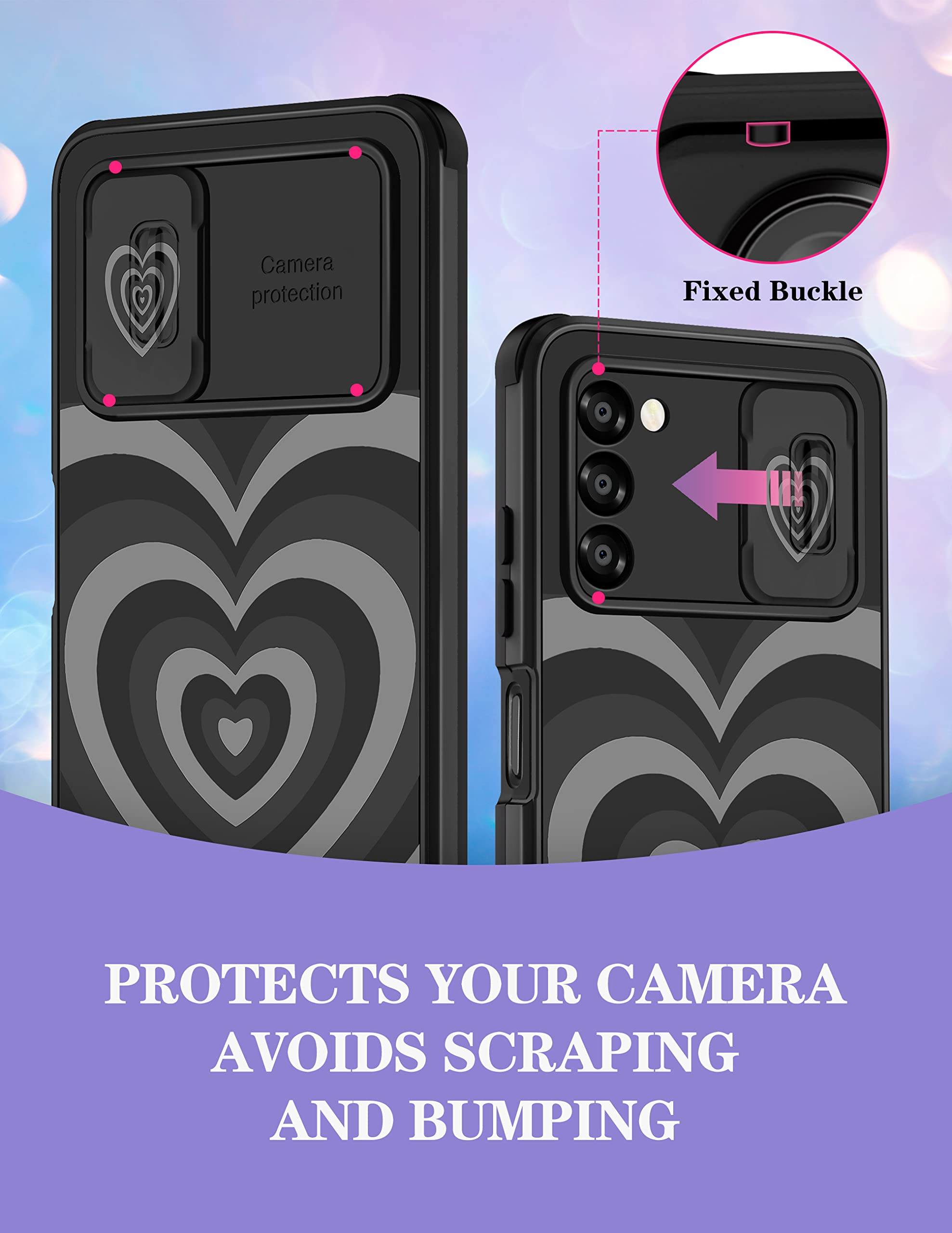 Goocrux For Samsung Galaxy A03S Case Heart For Girls Women Cute Love Hearts Girly Phone Cover Fashion Black Unique Design With S