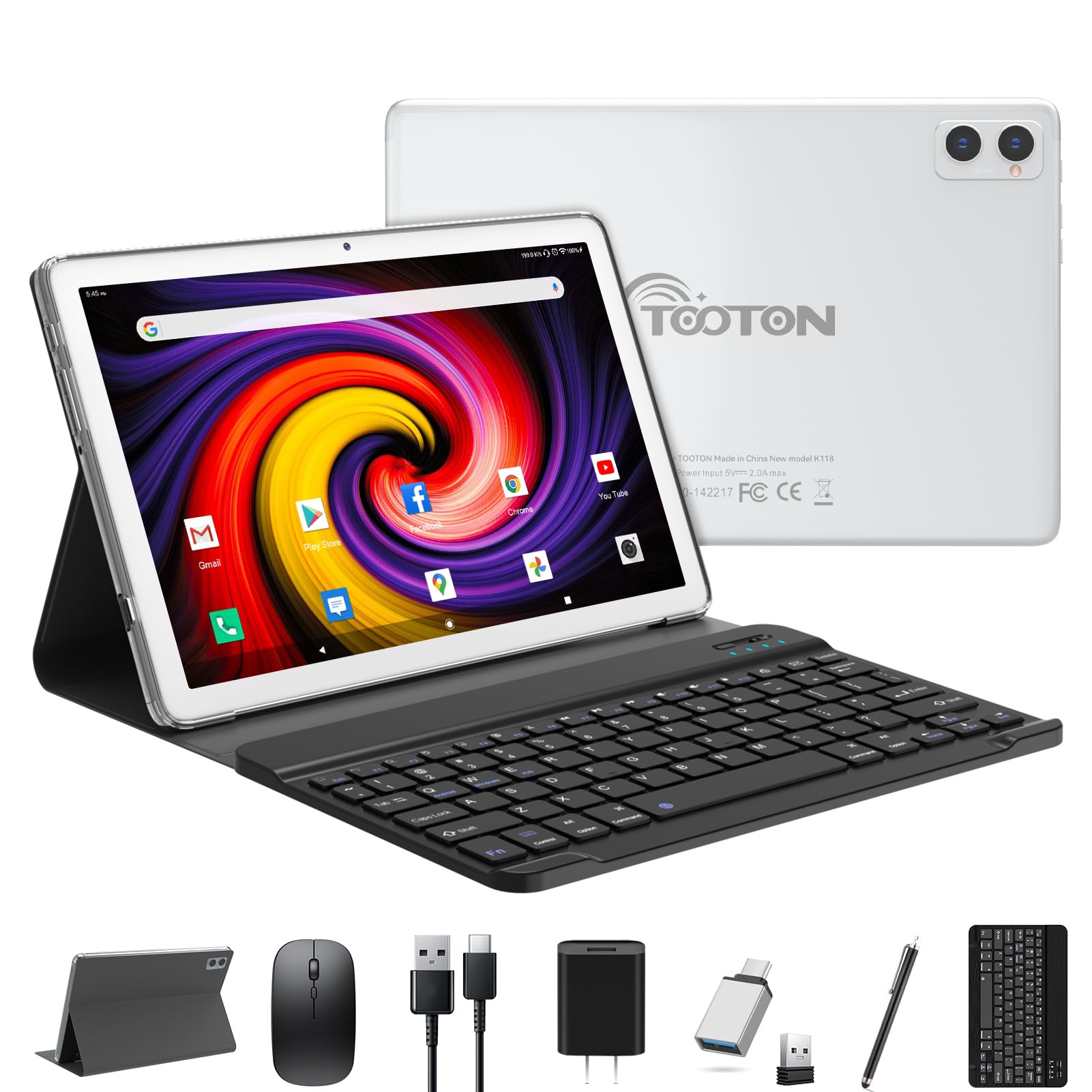 2 In 1 Tablet With Keyboard, 2024 Latest Tablets Android 4+4+128Gb Rom, 10 Inch Tablet With Octa Core Chip Support 5+2.4Ghz Wifi, 7000Mah Battery, Bluetooth 5.0, Gps, Hd Touch Screen Silver