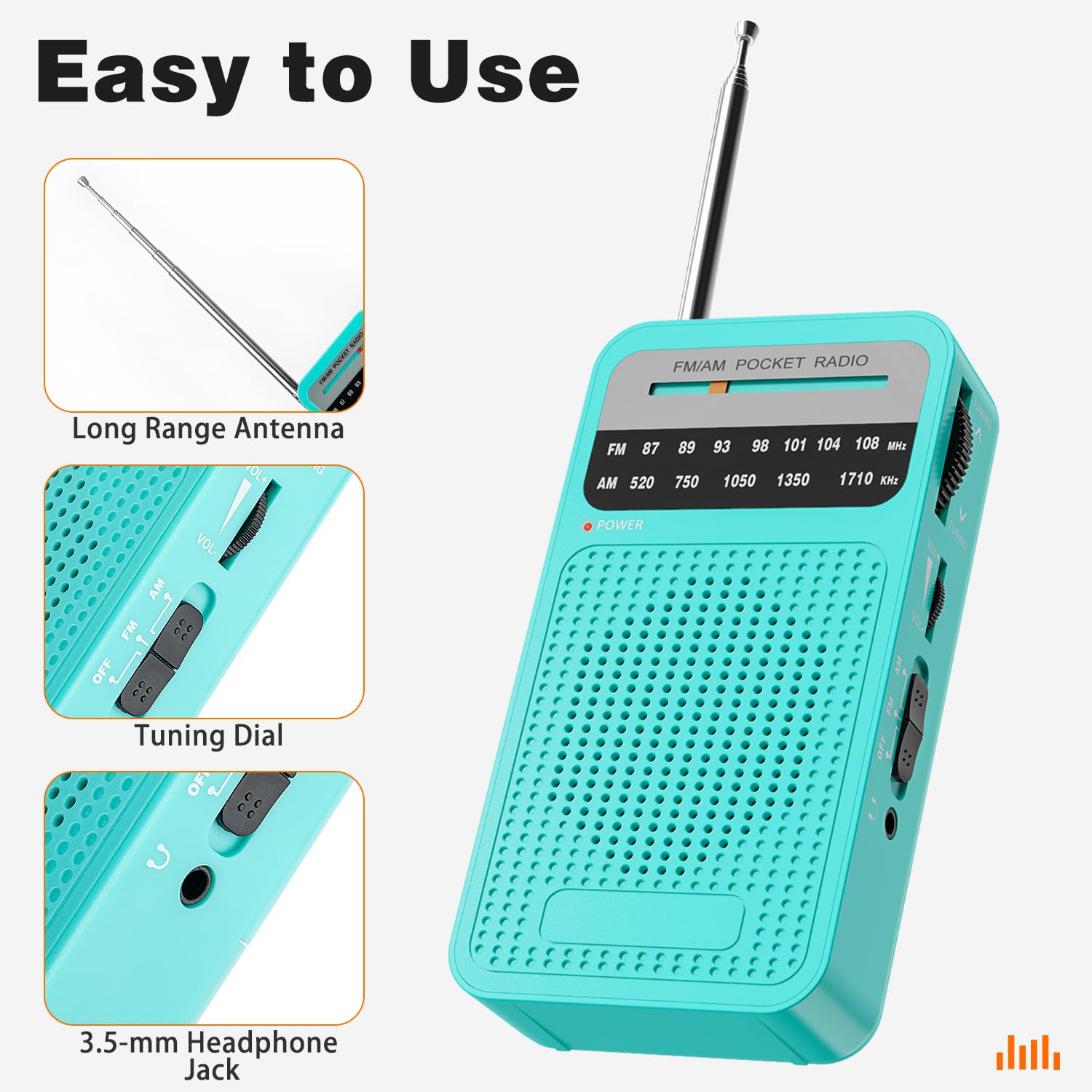 Portable Radio Am Fm, Goodes Transistor Radio With Loud Speaker, Headphone Jack, 2Aa Battery Operated Radio For Long Range Recep